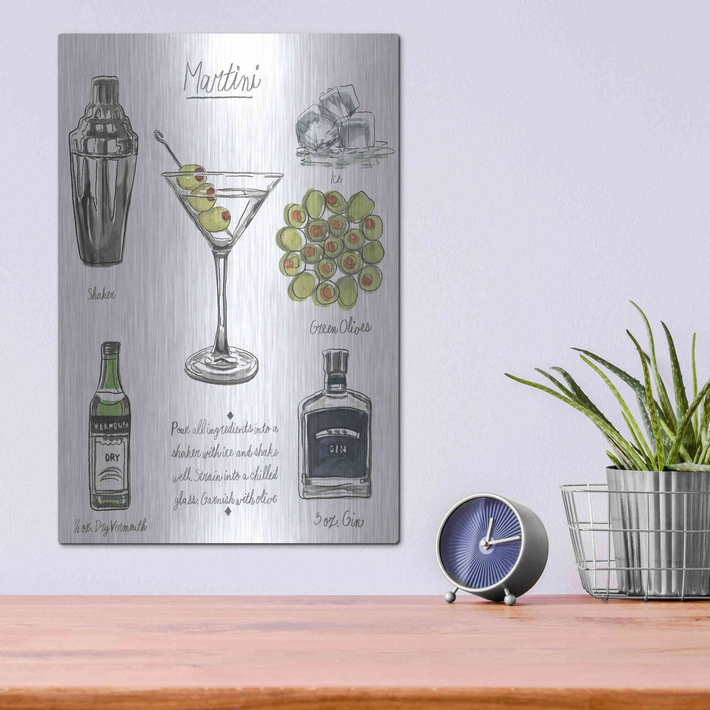 Luxe Metal Art 'Classic Cocktail-Martini' by Naomi McCavitt, Metal Wall Art,12x16