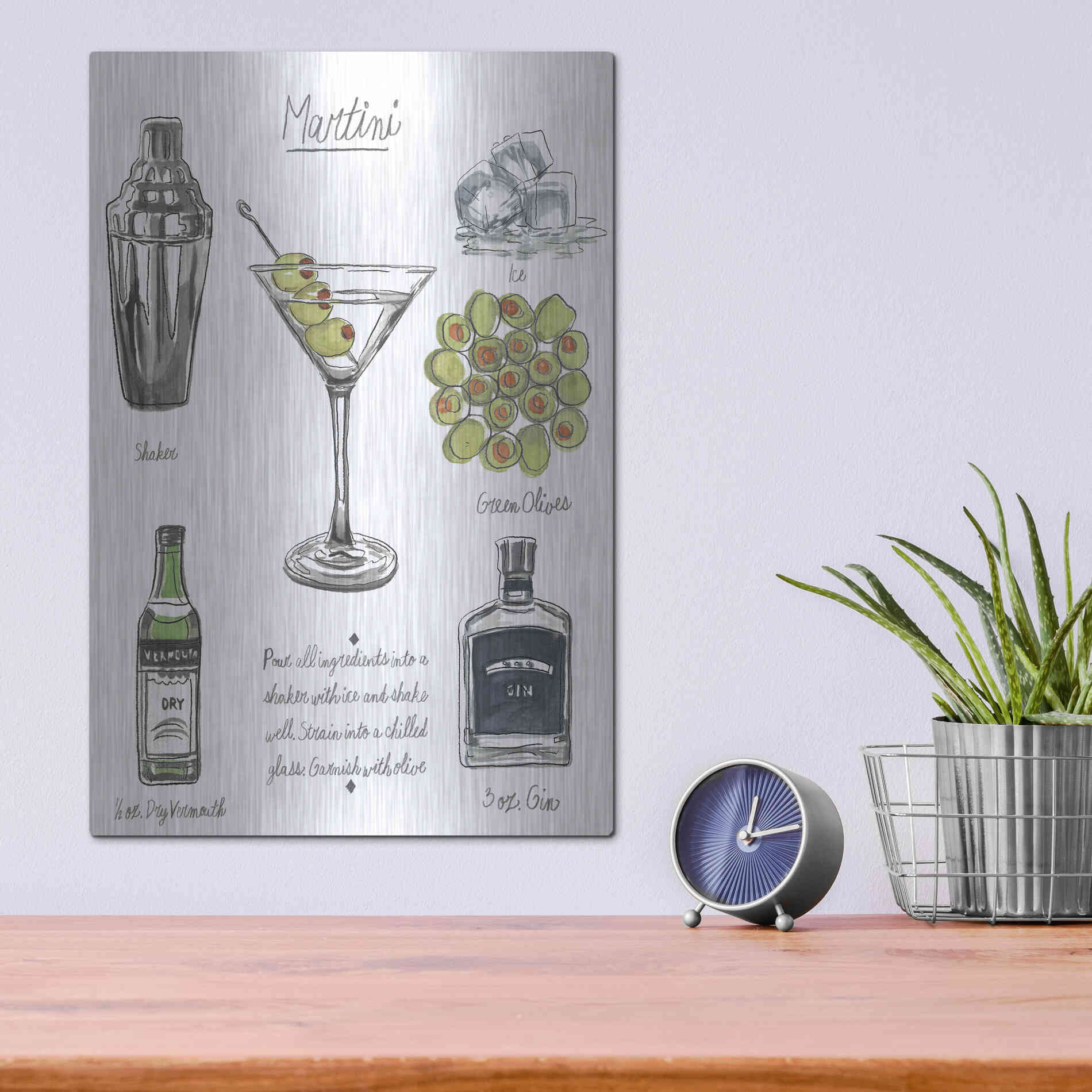 Luxe Metal Art 'Classic Cocktail-Martini' by Naomi McCavitt, Metal Wall Art,12x16