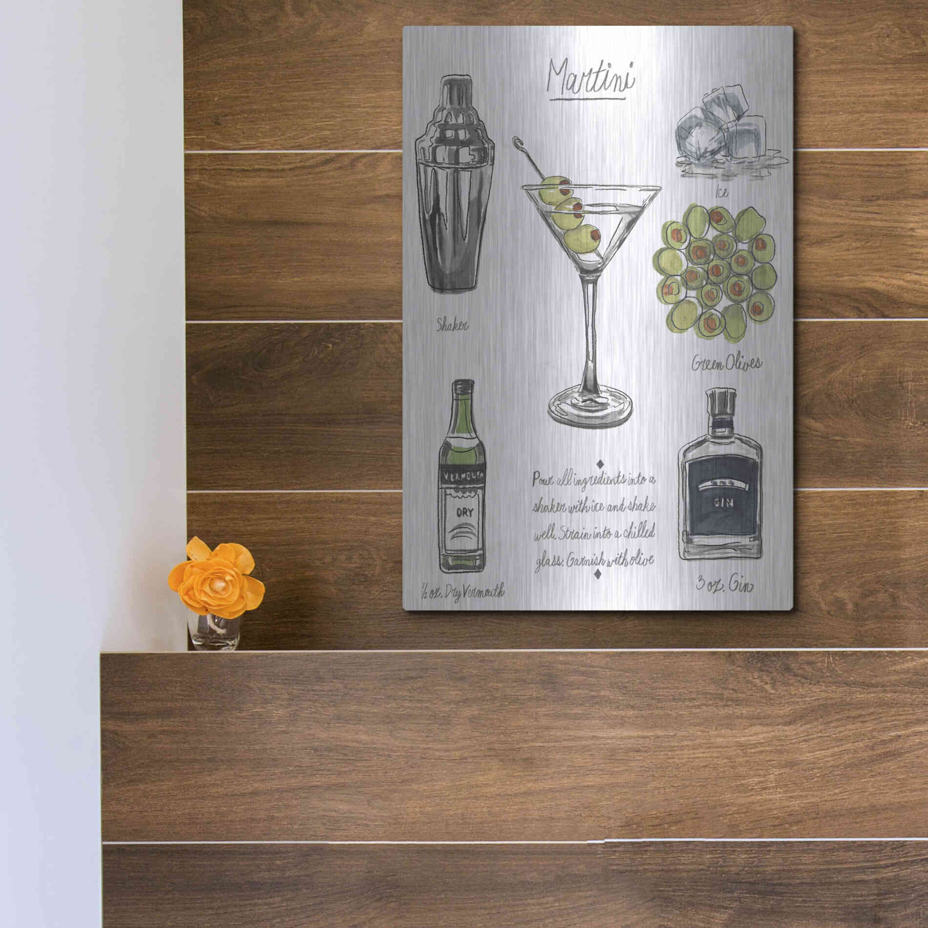 Luxe Metal Art 'Classic Cocktail-Martini' by Naomi McCavitt, Metal Wall Art,12x16