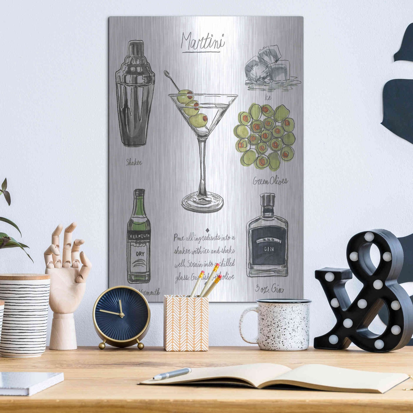 Luxe Metal Art 'Classic Cocktail-Martini' by Naomi McCavitt, Metal Wall Art,12x16