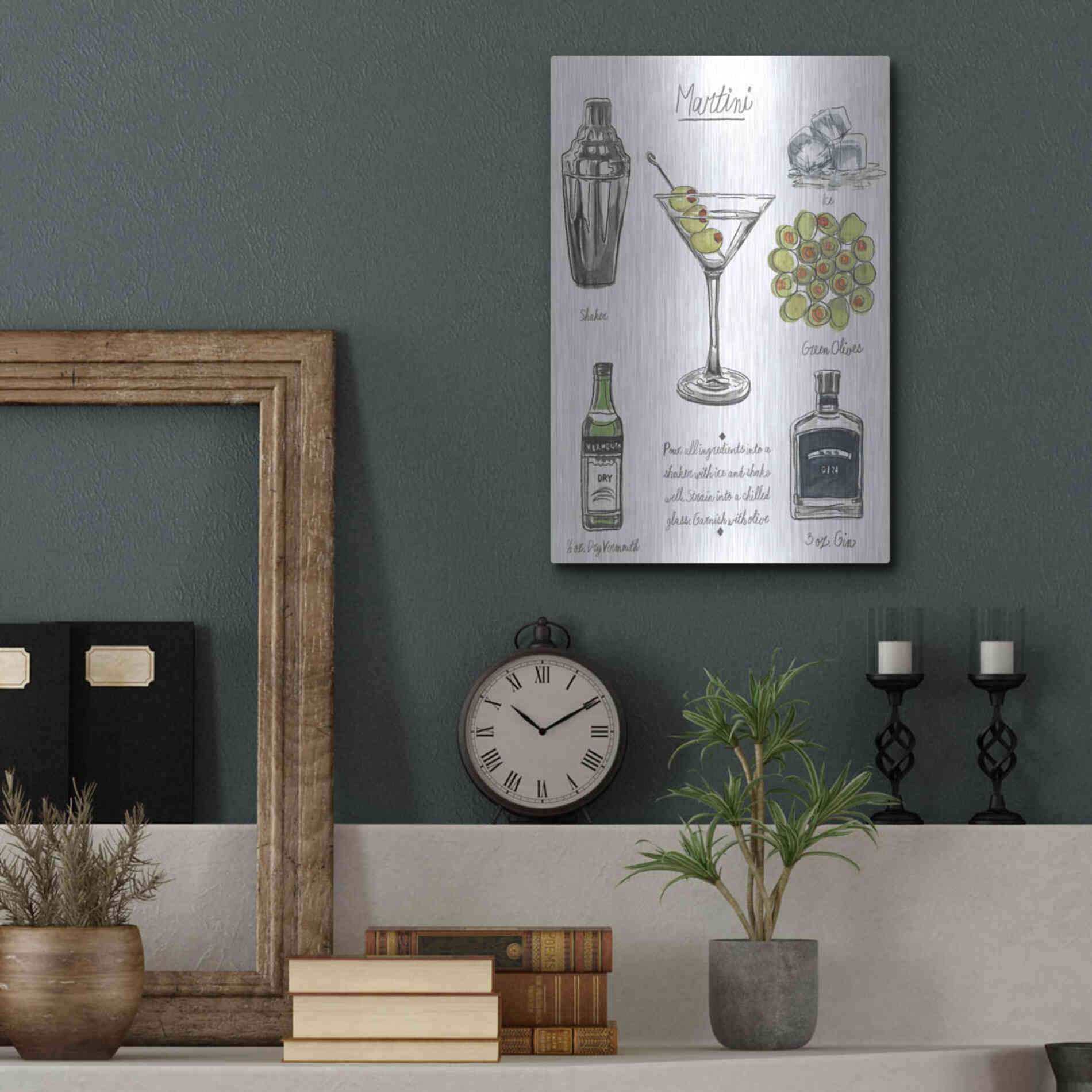 Luxe Metal Art 'Classic Cocktail-Martini' by Naomi McCavitt, Metal Wall Art,12x16