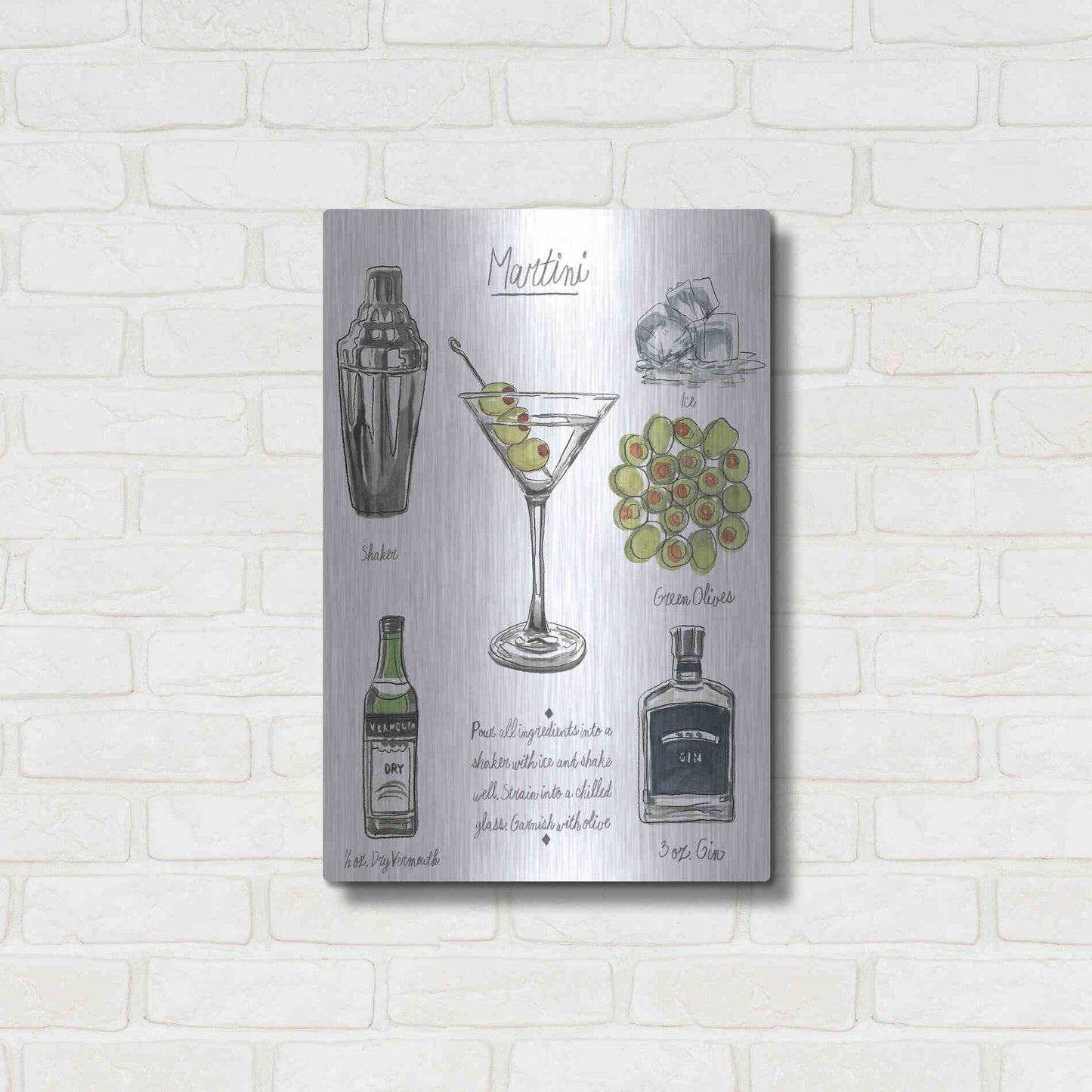 Luxe Metal Art 'Classic Cocktail-Martini' by Naomi McCavitt, Metal Wall Art,16x24