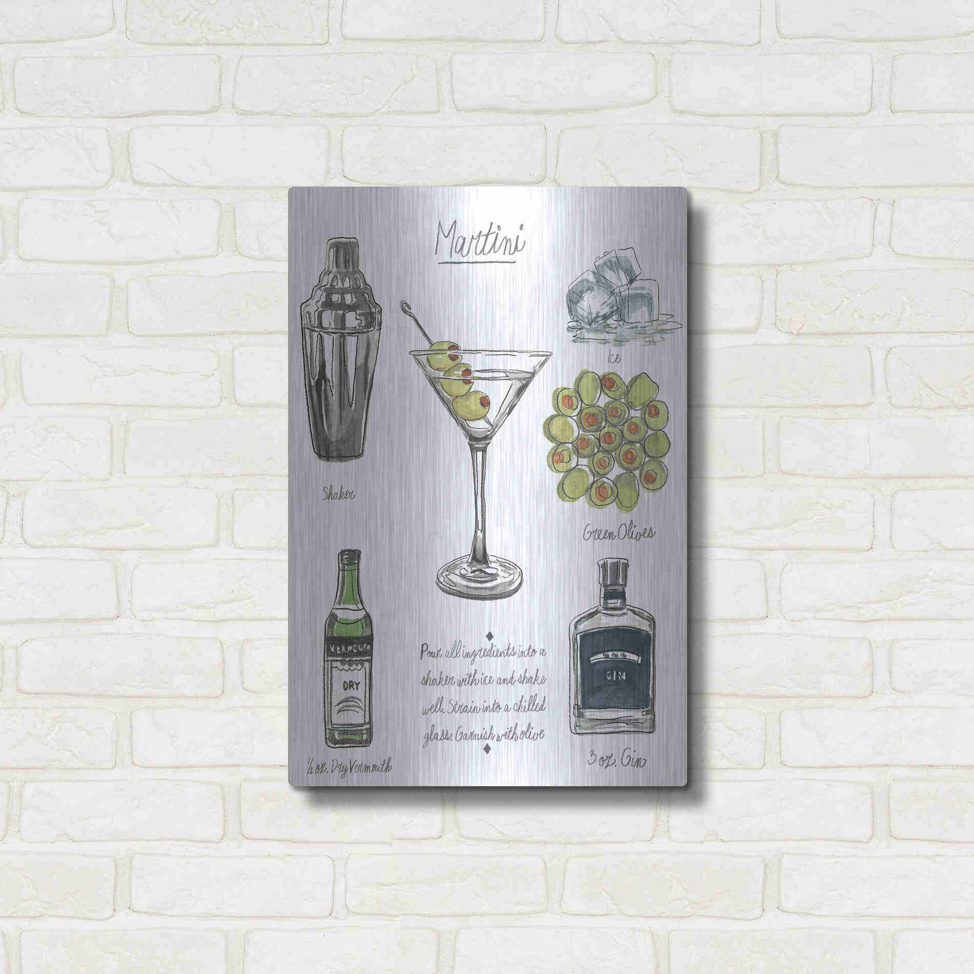 Luxe Metal Art 'Classic Cocktail-Martini' by Naomi McCavitt, Metal Wall Art,16x24