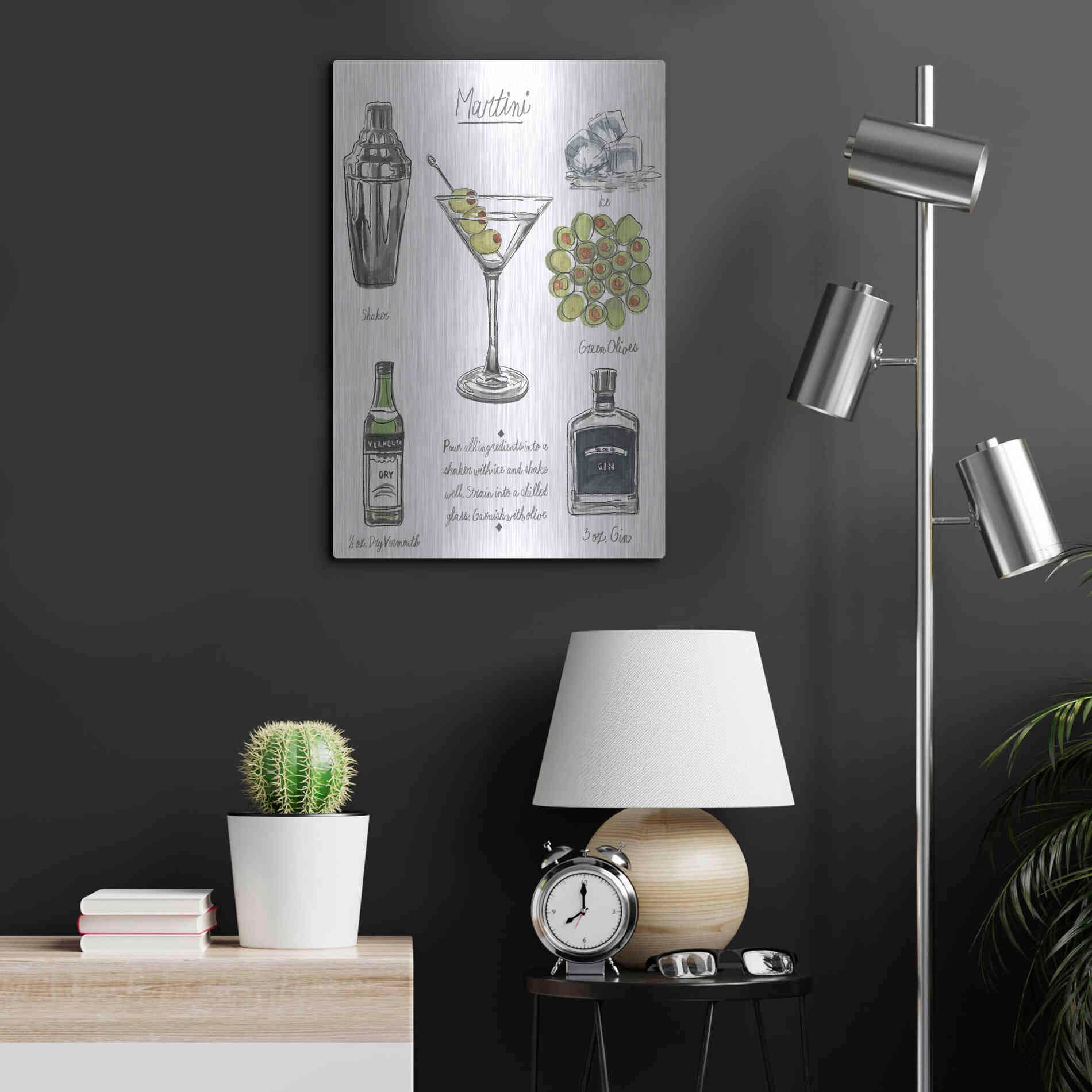 Luxe Metal Art 'Classic Cocktail-Martini' by Naomi McCavitt, Metal Wall Art,16x24