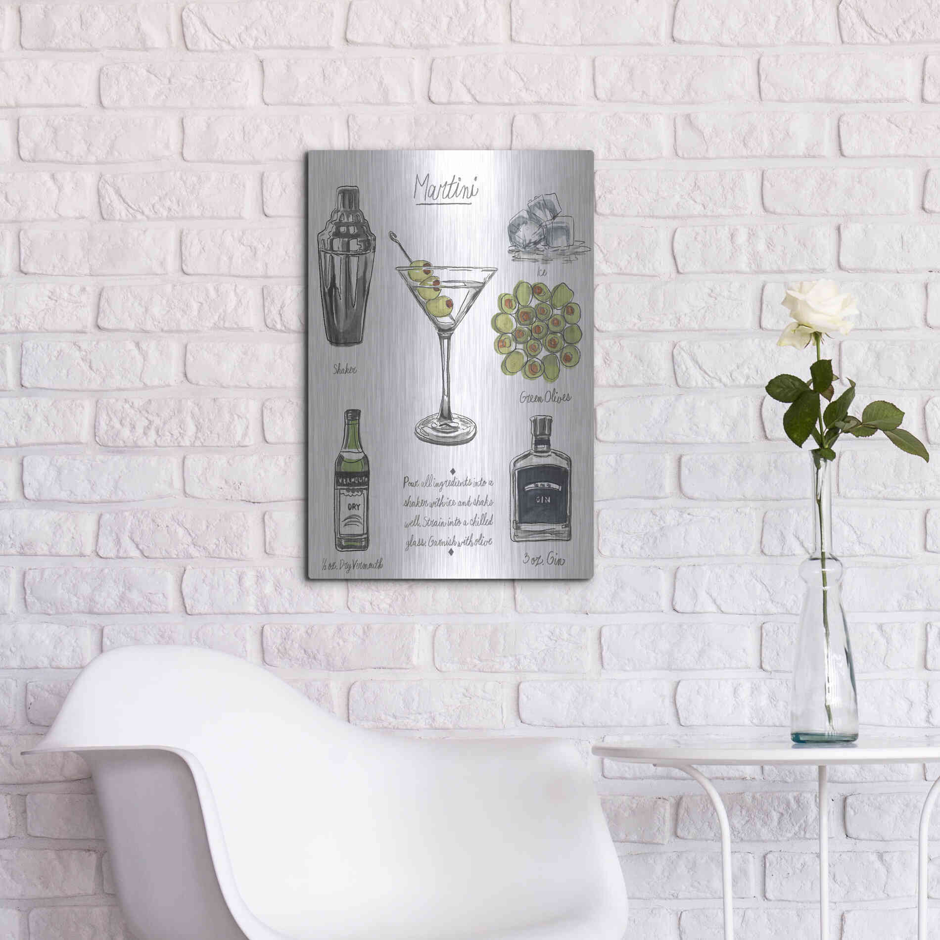 Luxe Metal Art 'Classic Cocktail-Martini' by Naomi McCavitt, Metal Wall Art,16x24