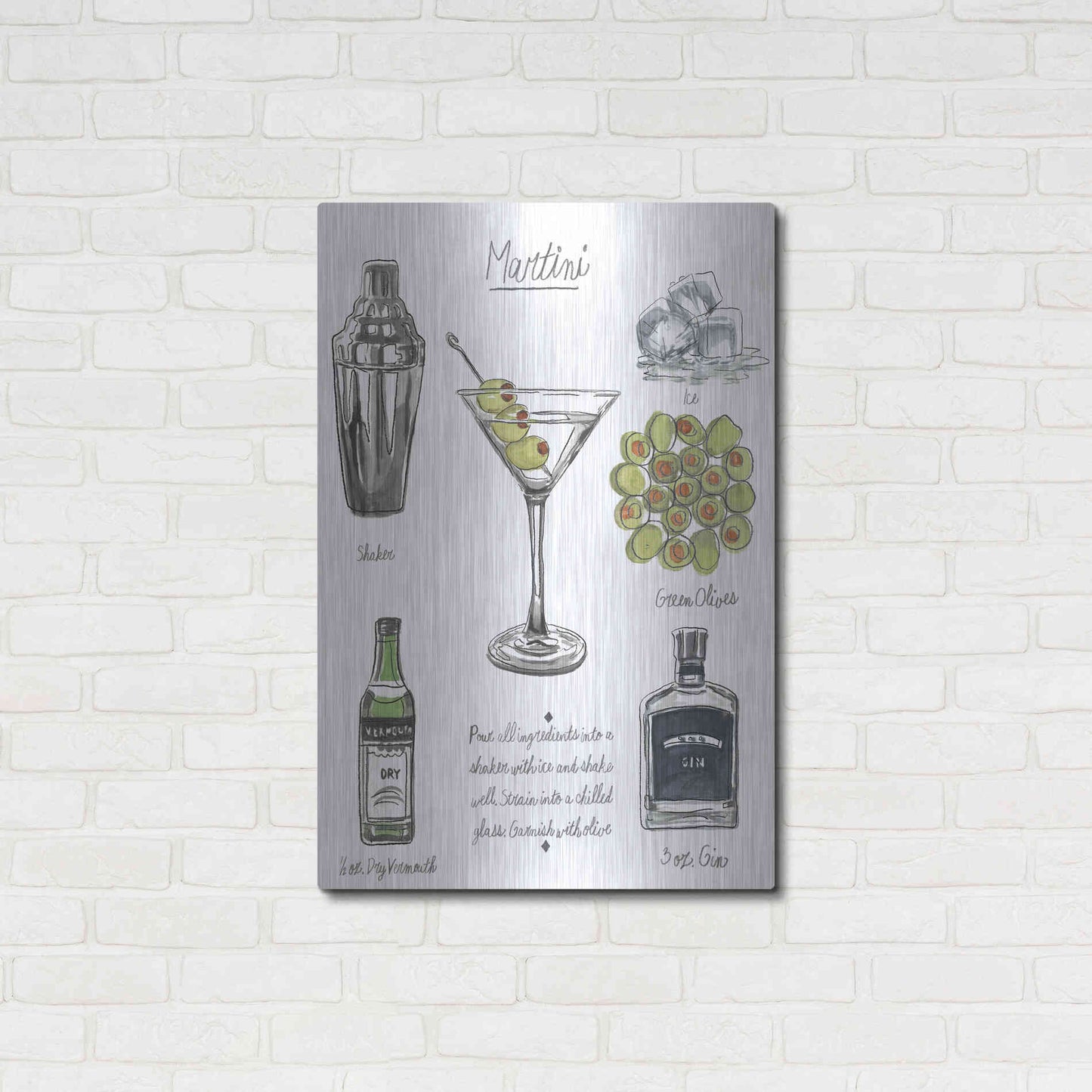 Luxe Metal Art 'Classic Cocktail-Martini' by Naomi McCavitt, Metal Wall Art,24x36