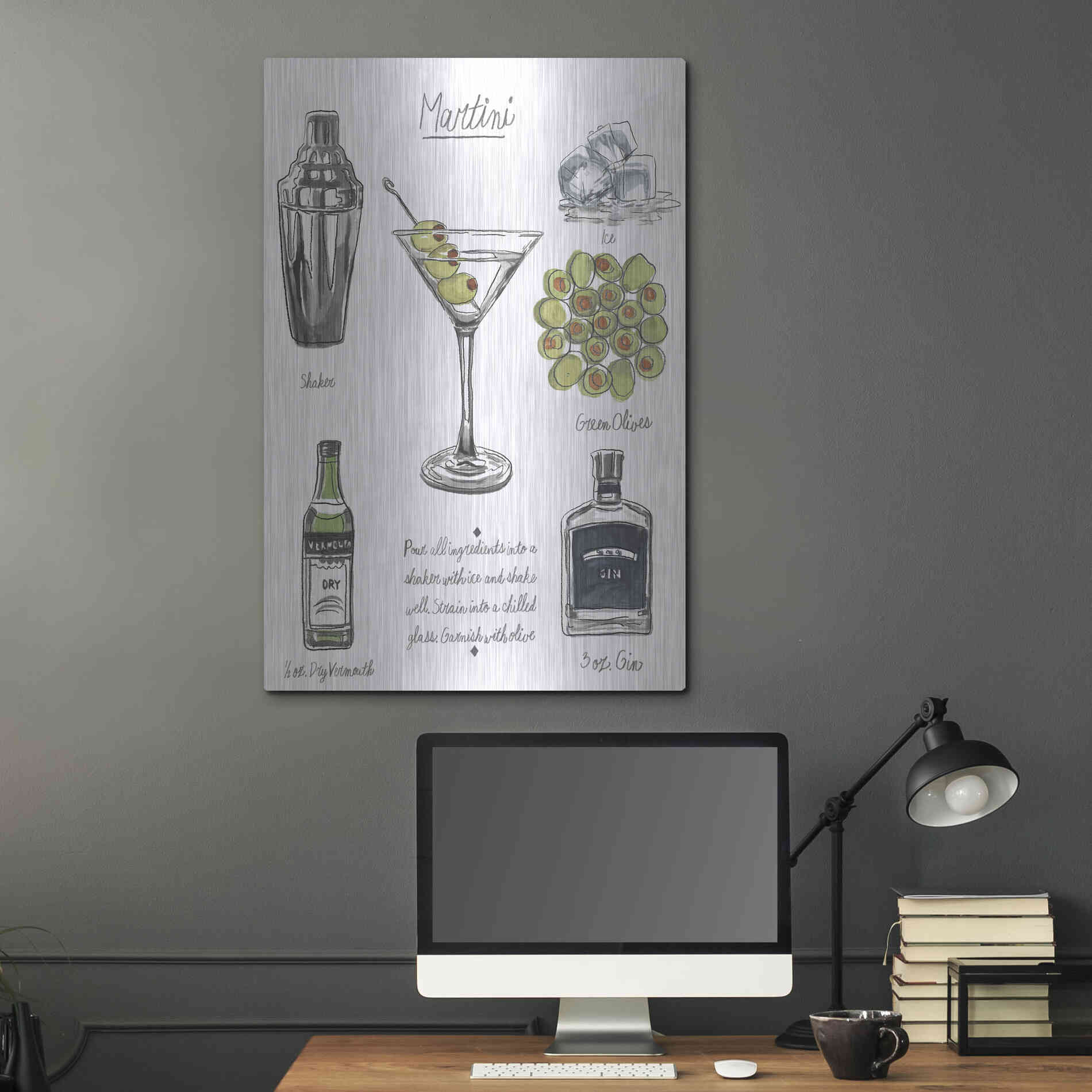 Luxe Metal Art 'Classic Cocktail-Martini' by Naomi McCavitt, Metal Wall Art,24x36