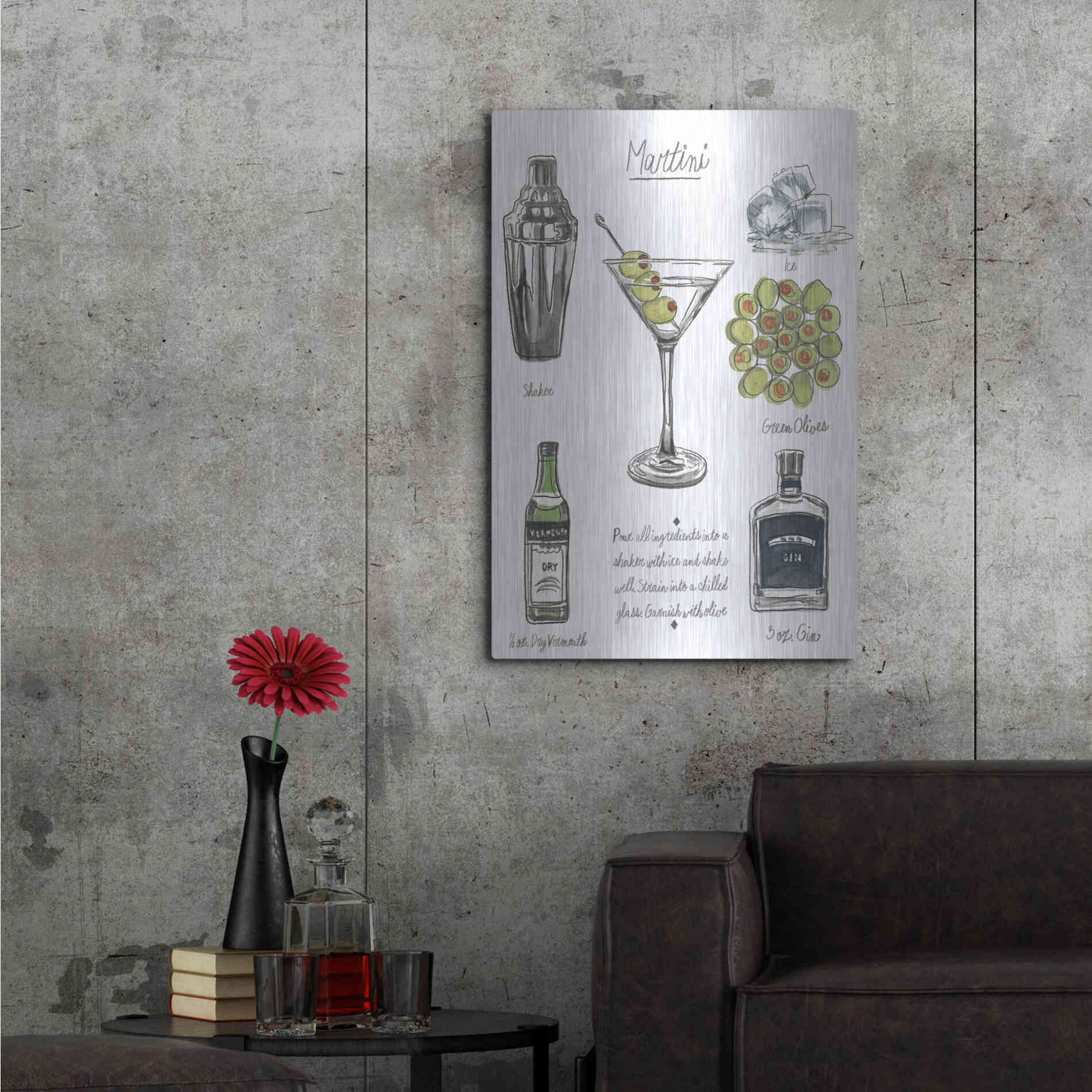Luxe Metal Art 'Classic Cocktail-Martini' by Naomi McCavitt, Metal Wall Art,24x36