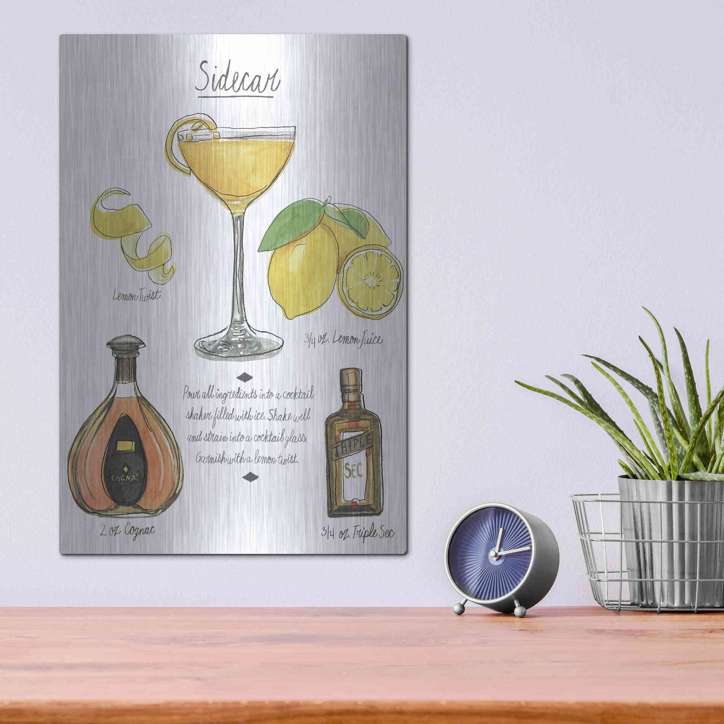 Luxe Metal Art 'Classic Cocktail-Sidecar' by Naomi McCavitt, Metal Wall Art,12x16