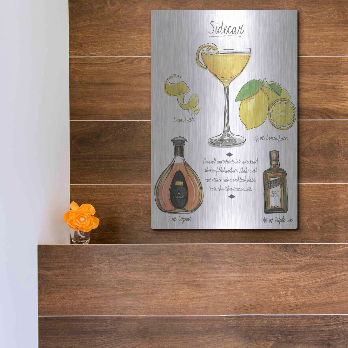 Luxe Metal Art 'Classic Cocktail-Sidecar' by Naomi McCavitt, Metal Wall Art,12x16