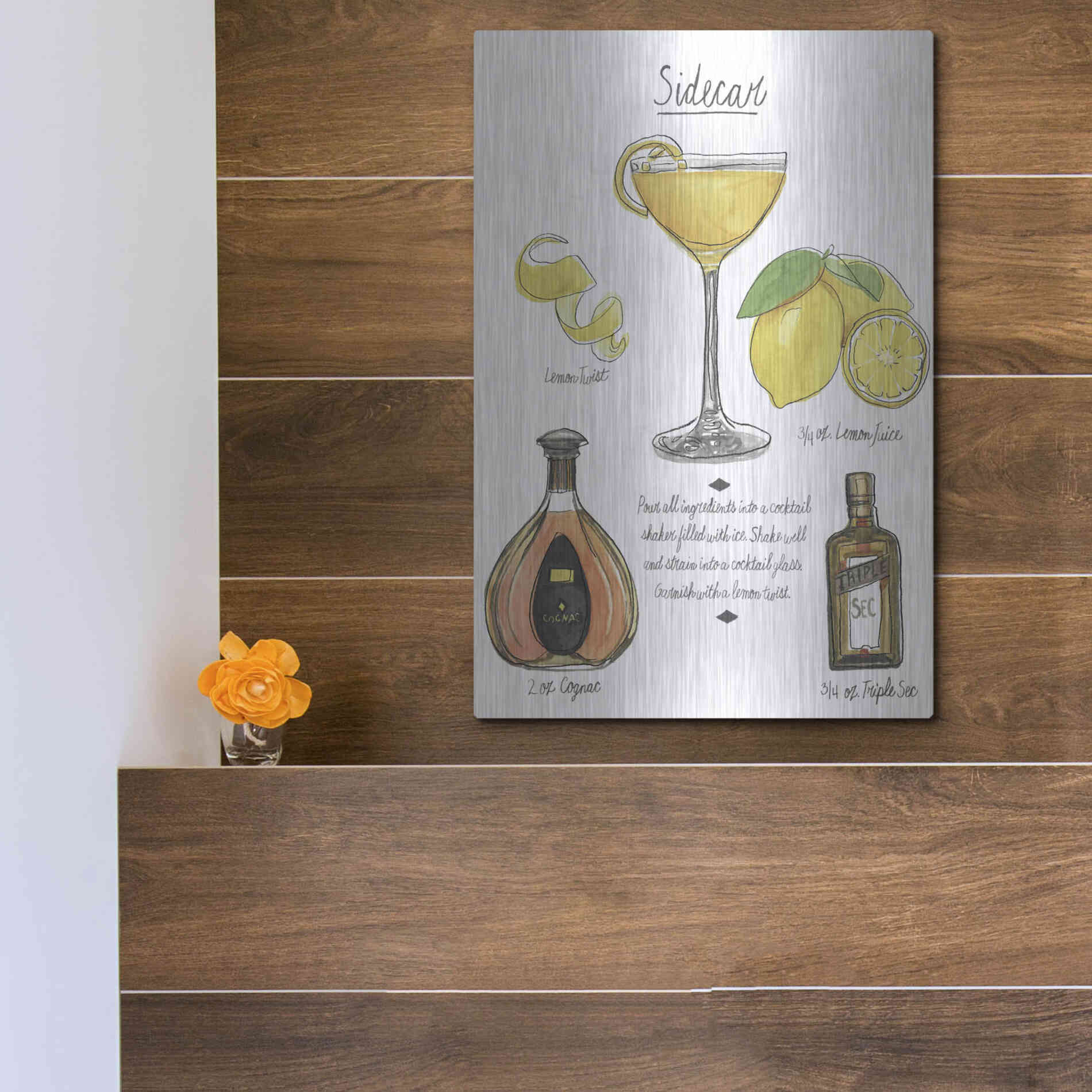 Luxe Metal Art 'Classic Cocktail-Sidecar' by Naomi McCavitt, Metal Wall Art,12x16