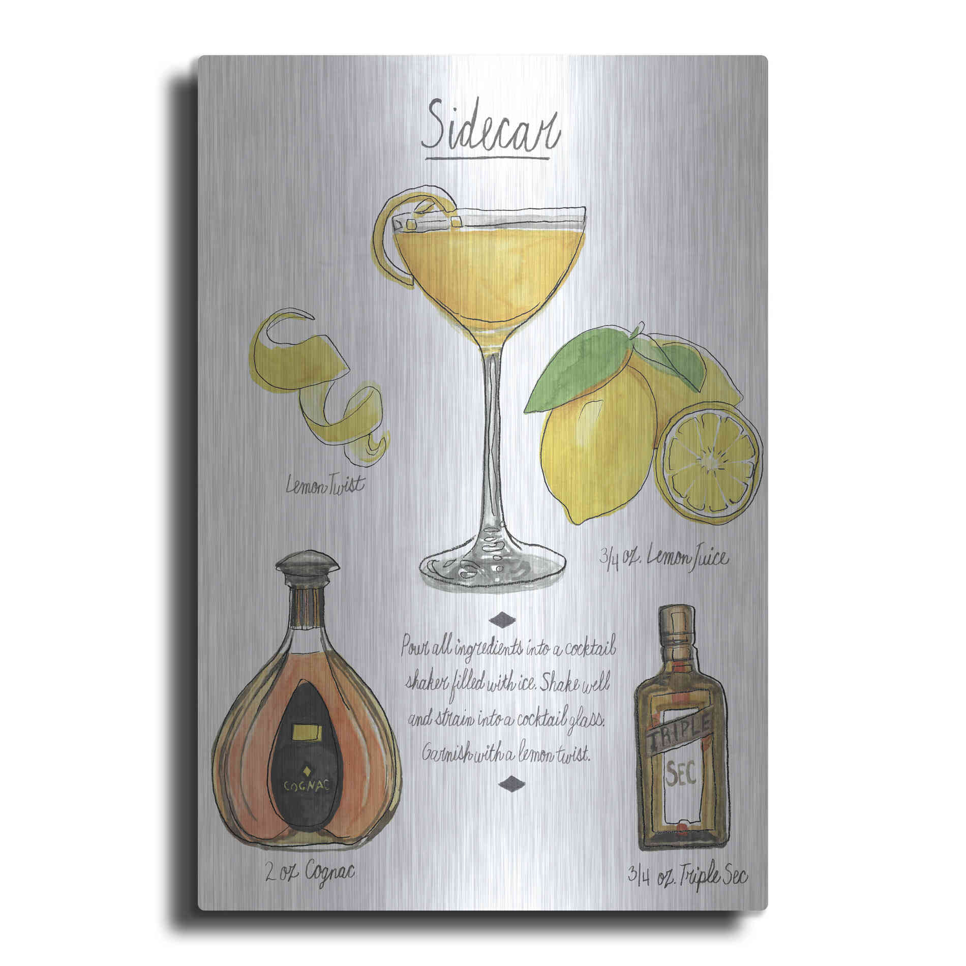 Luxe Metal Art 'Classic Cocktail-Sidecar' by Naomi McCavitt, Metal Wall Art
