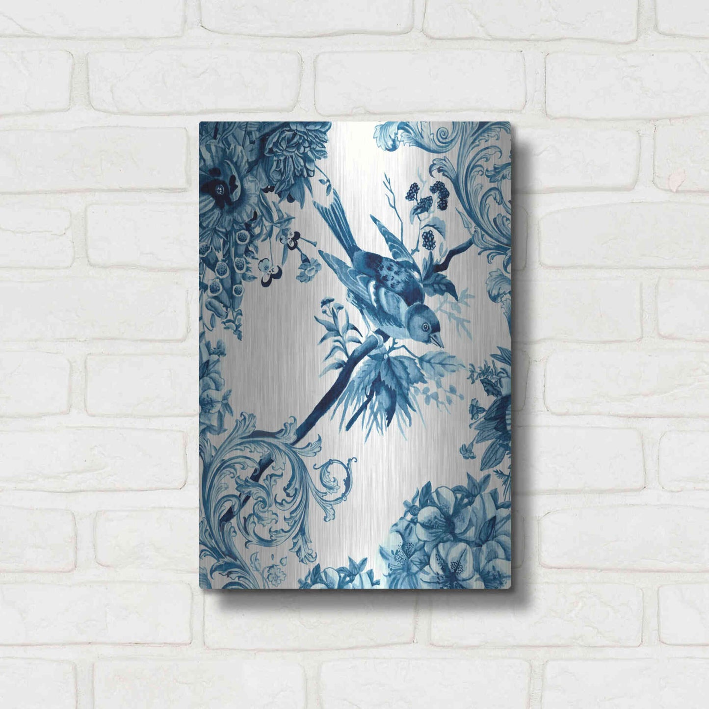 Luxe Metal Art 'Bird and Branch in Indigo II' by Naomi McCavitt, Metal Wall Art,12x16