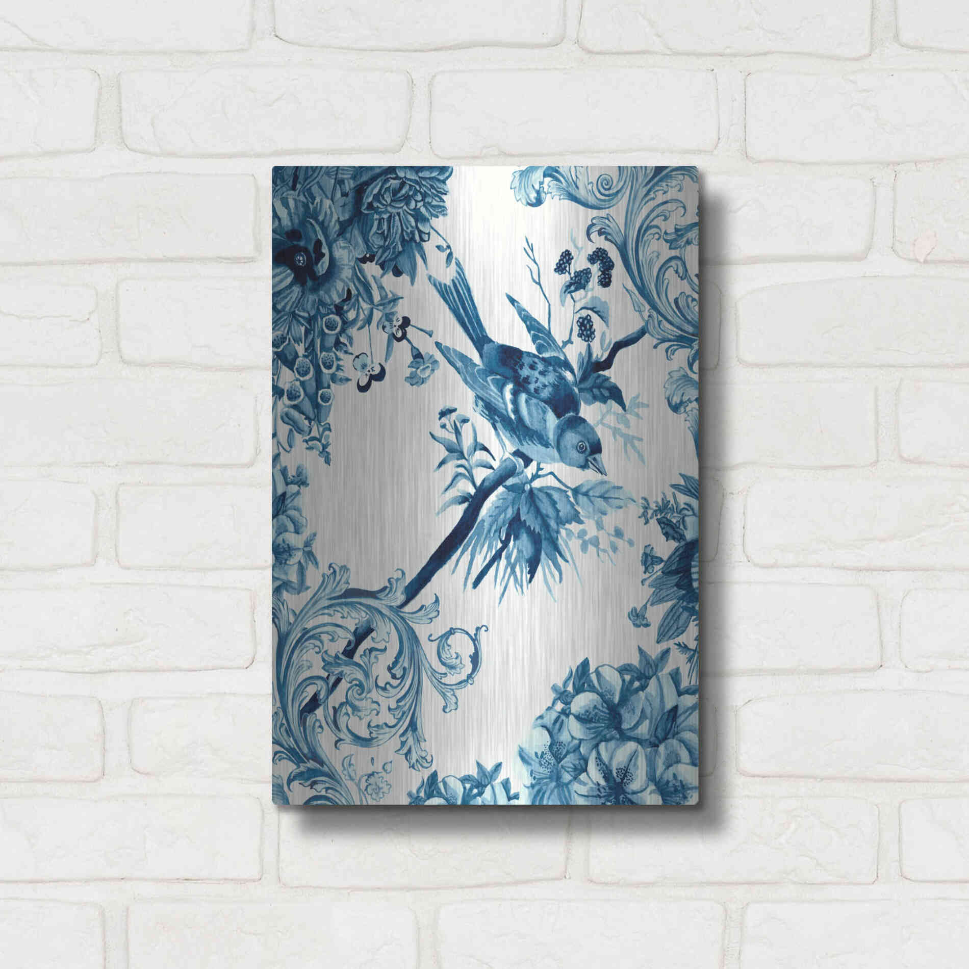 Luxe Metal Art 'Bird and Branch in Indigo II' by Naomi McCavitt, Metal Wall Art,12x16