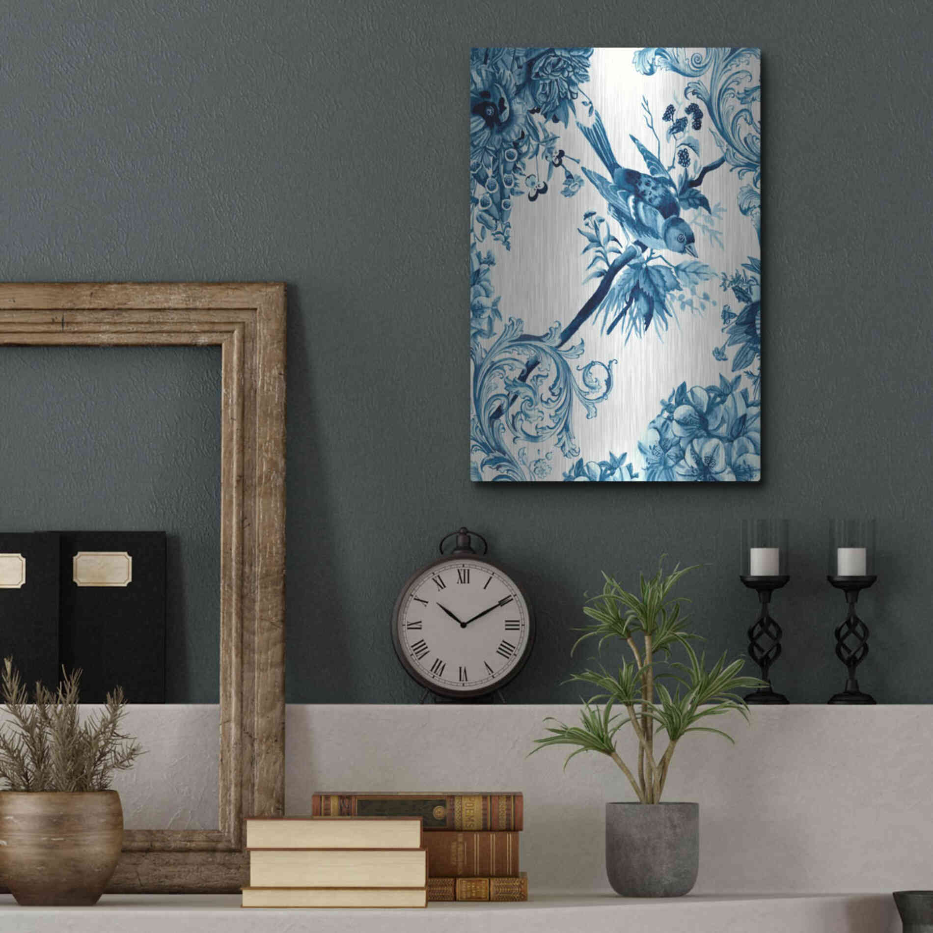 Luxe Metal Art 'Bird and Branch in Indigo II' by Naomi McCavitt, Metal Wall Art,12x16