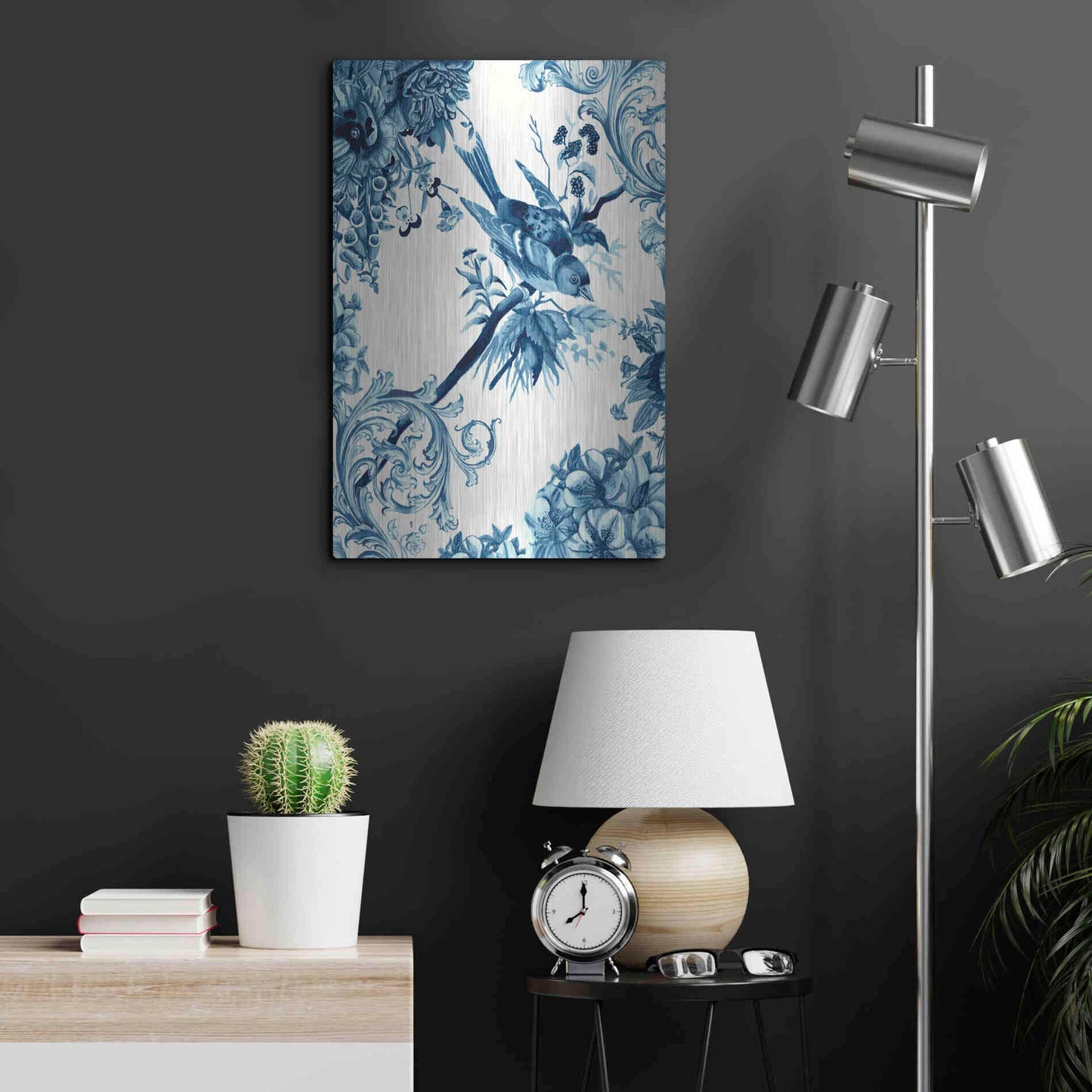 Luxe Metal Art 'Bird and Branch in Indigo II' by Naomi McCavitt, Metal Wall Art,16x24