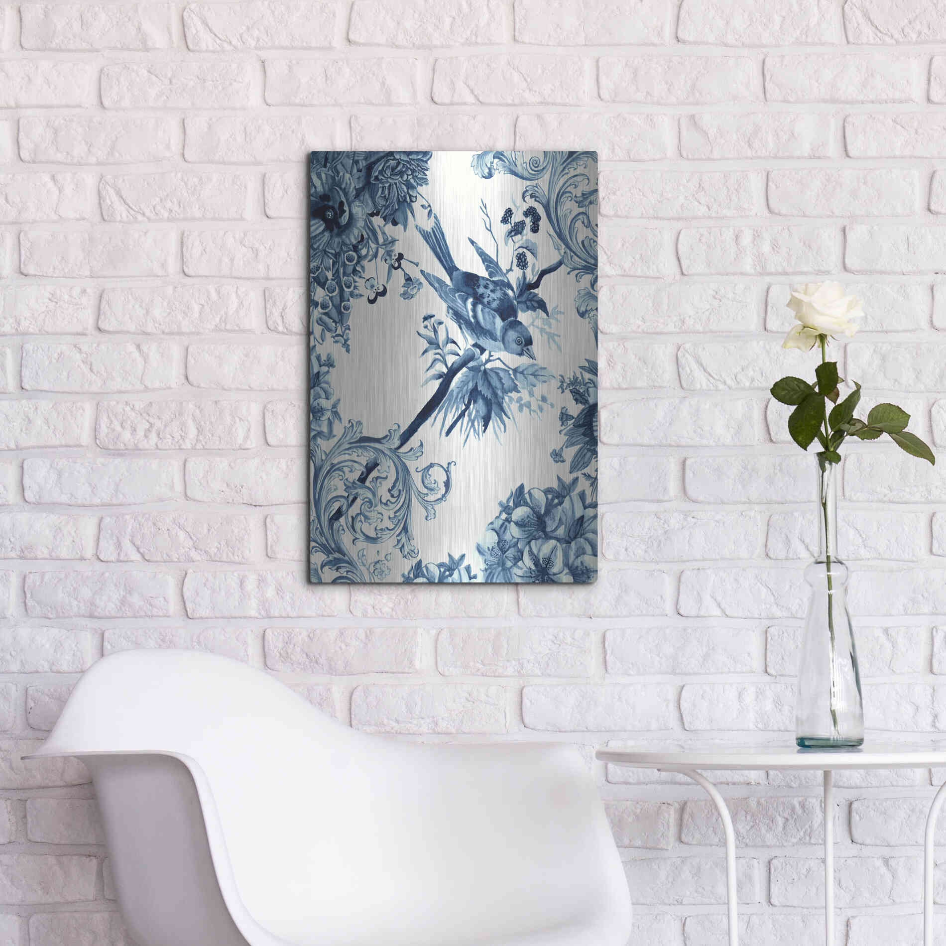 Luxe Metal Art 'Bird and Branch in Indigo II' by Naomi McCavitt, Metal Wall Art,16x24