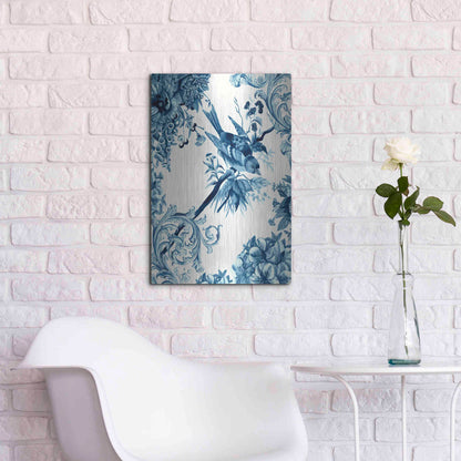 Luxe Metal Art 'Bird and Branch in Indigo II' by Naomi McCavitt, Metal Wall Art,16x24