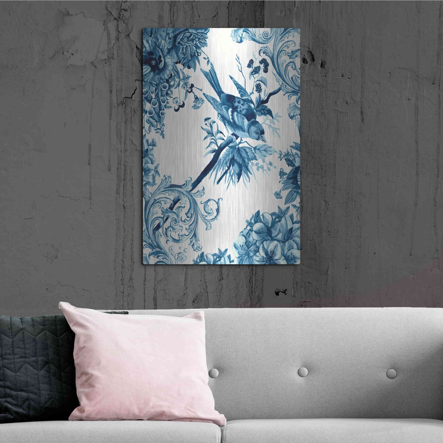 Luxe Metal Art 'Bird and Branch in Indigo II' by Naomi McCavitt, Metal Wall Art,24x36