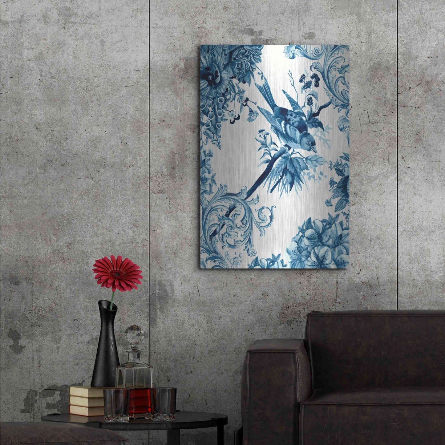 Luxe Metal Art 'Bird and Branch in Indigo II' by Naomi McCavitt, Metal Wall Art,24x36