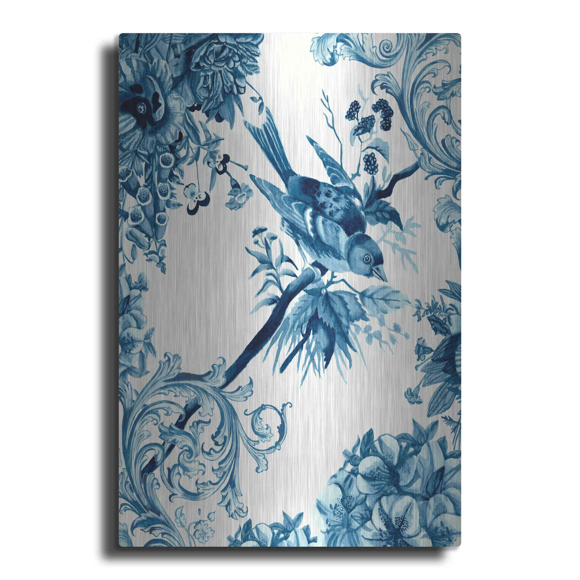 Luxe Metal Art 'Bird and Branch in Indigo II' by Naomi McCavitt, Metal Wall Art