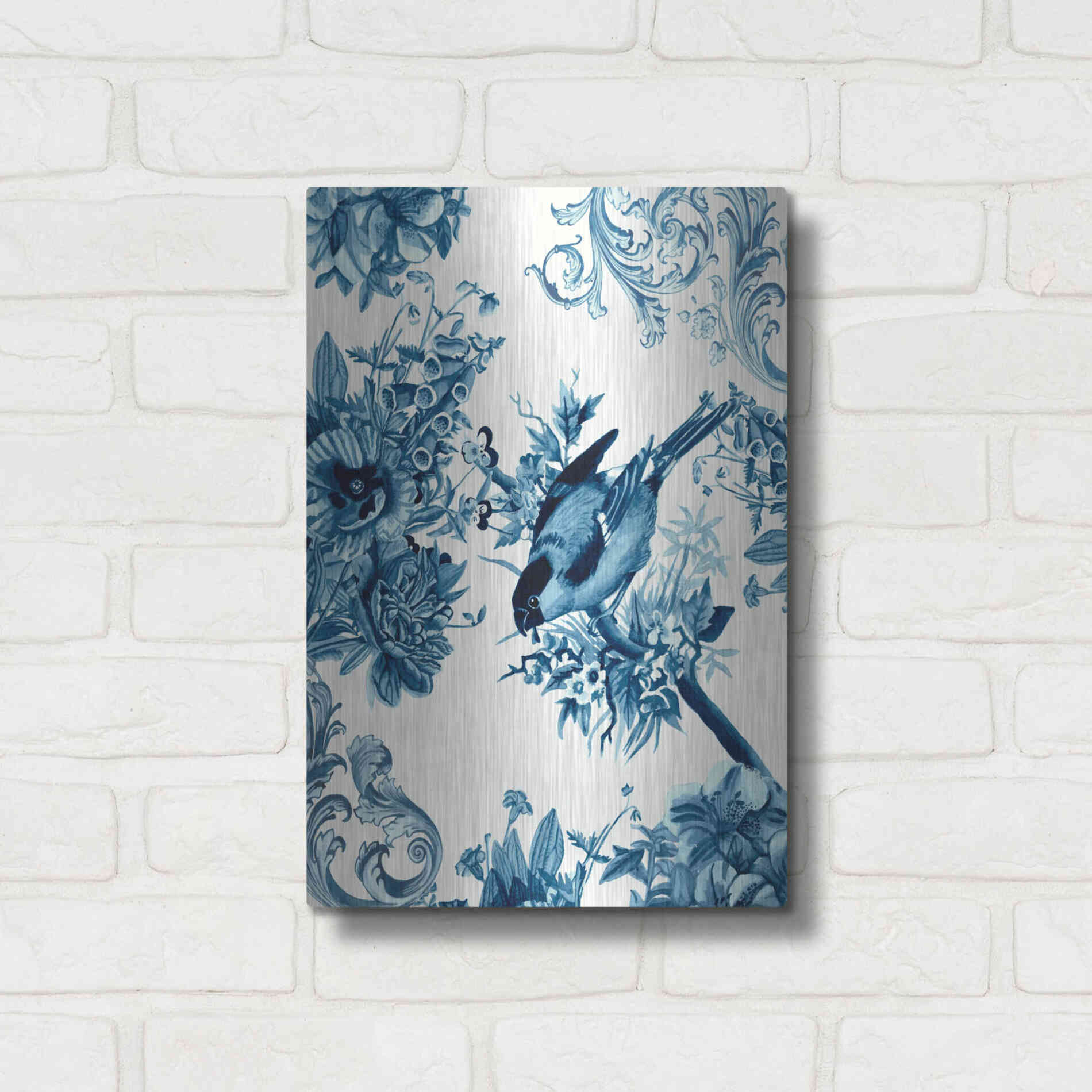 Luxe Metal Art 'Bird and Branch in Indigo I' by Naomi McCavitt, Metal Wall Art,12x16