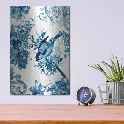 Luxe Metal Art 'Bird and Branch in Indigo I' by Naomi McCavitt, Metal Wall Art,12x16