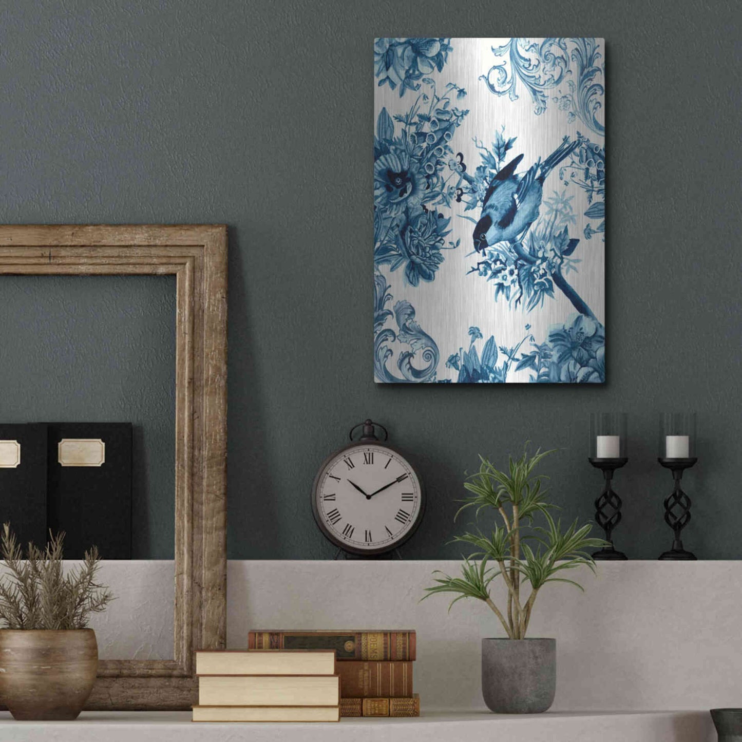 Luxe Metal Art 'Bird and Branch in Indigo I' by Naomi McCavitt, Metal Wall Art,12x16