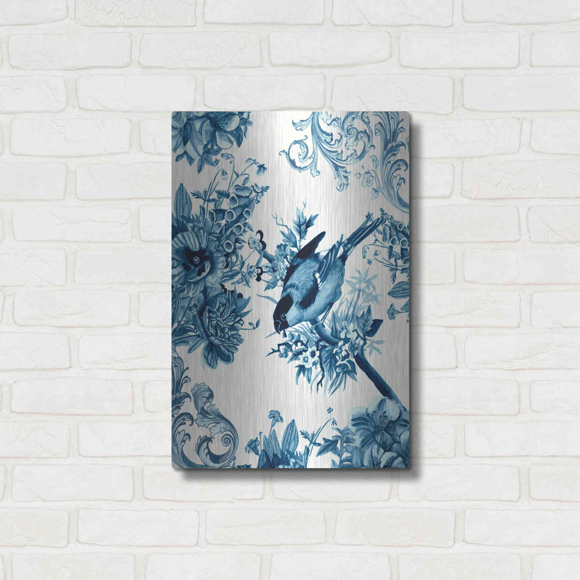 Luxe Metal Art 'Bird and Branch in Indigo I' by Naomi McCavitt, Metal Wall Art,16x24