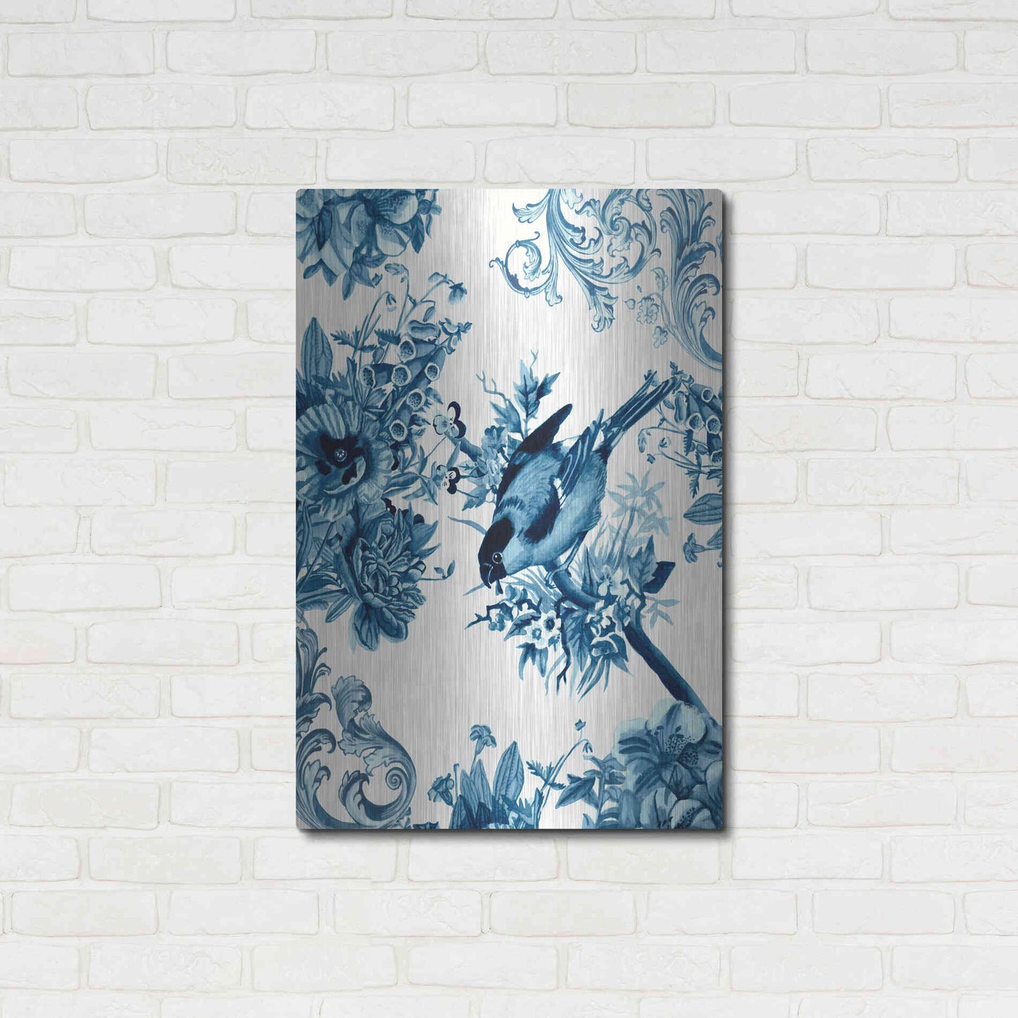 Luxe Metal Art 'Bird and Branch in Indigo I' by Naomi McCavitt, Metal Wall Art,24x36