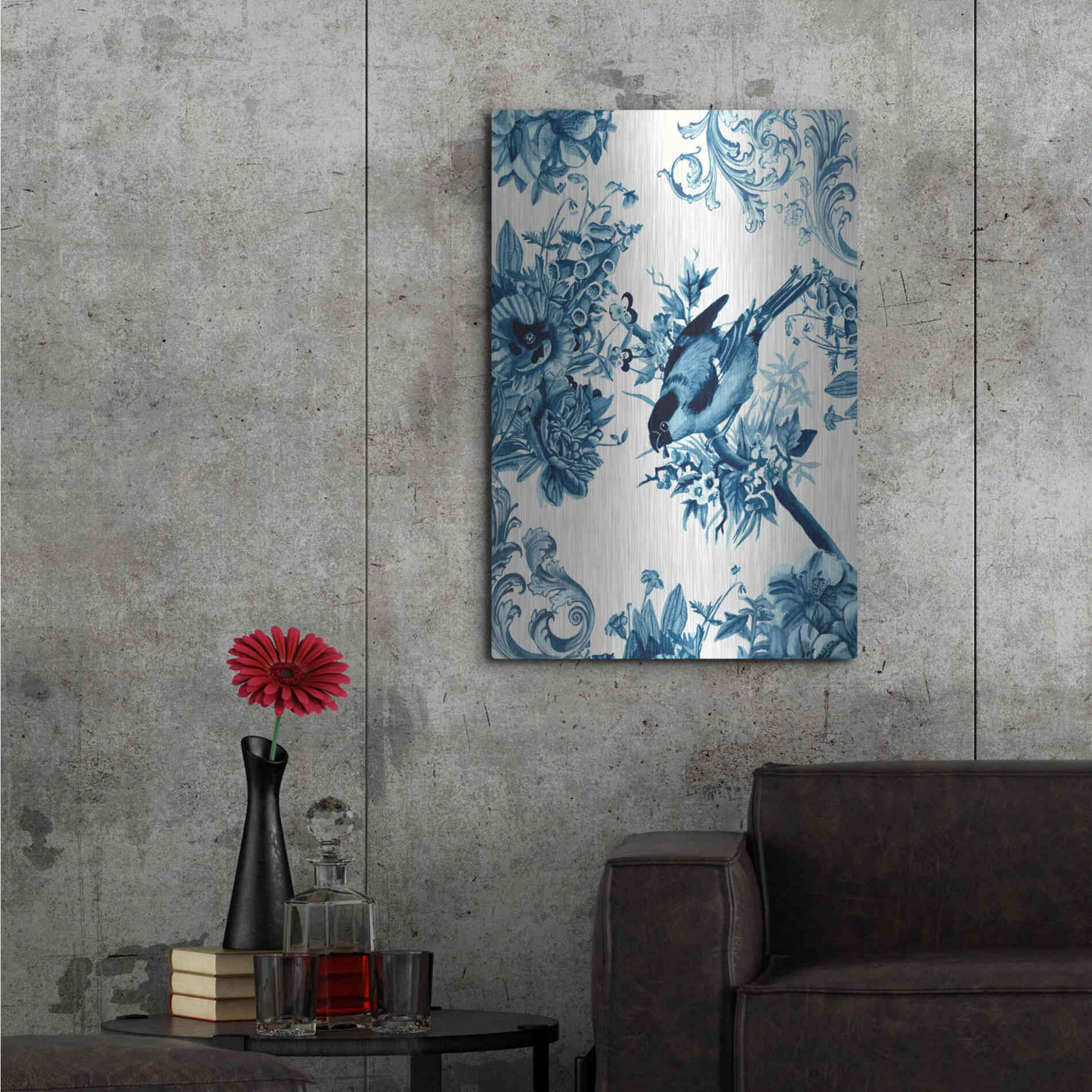 Luxe Metal Art 'Bird and Branch in Indigo I' by Naomi McCavitt, Metal Wall Art,24x36