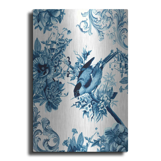 Luxe Metal Art 'Bird and Branch in Indigo I' by Naomi McCavitt, Metal Wall Art