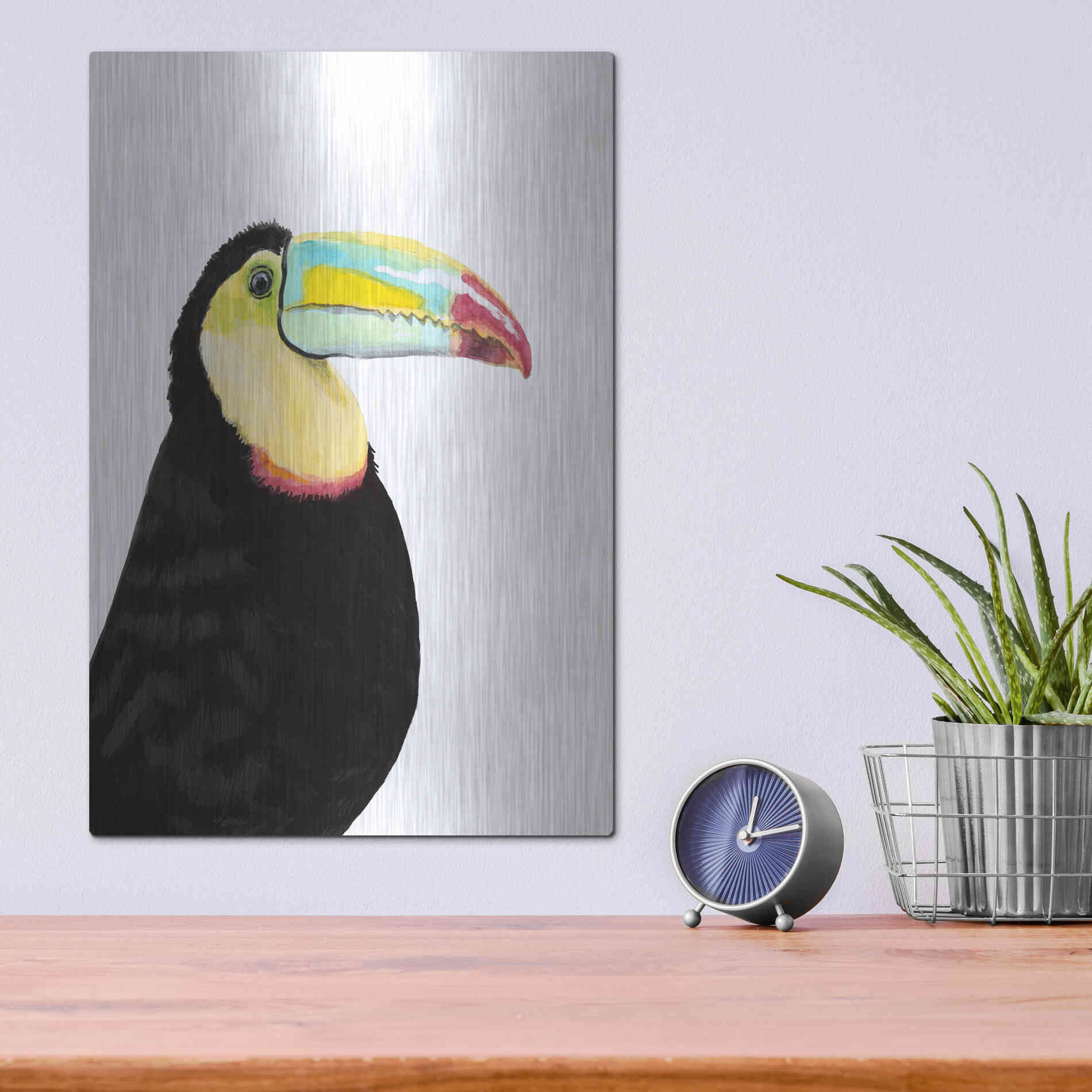 Luxe Metal Art 'Watercolor Toucan' by Naomi McCavitt, Metal Wall Art,12x16