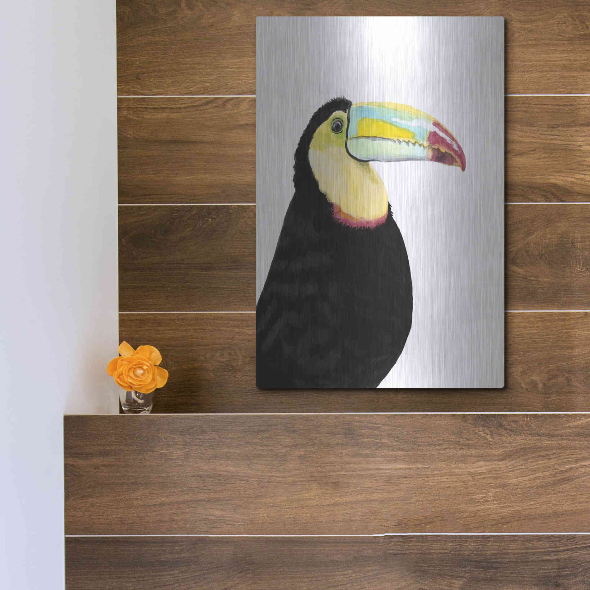 Luxe Metal Art 'Watercolor Toucan' by Naomi McCavitt, Metal Wall Art,12x16