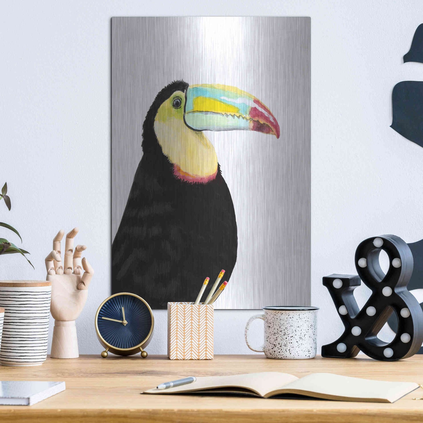Luxe Metal Art 'Watercolor Toucan' by Naomi McCavitt, Metal Wall Art,12x16