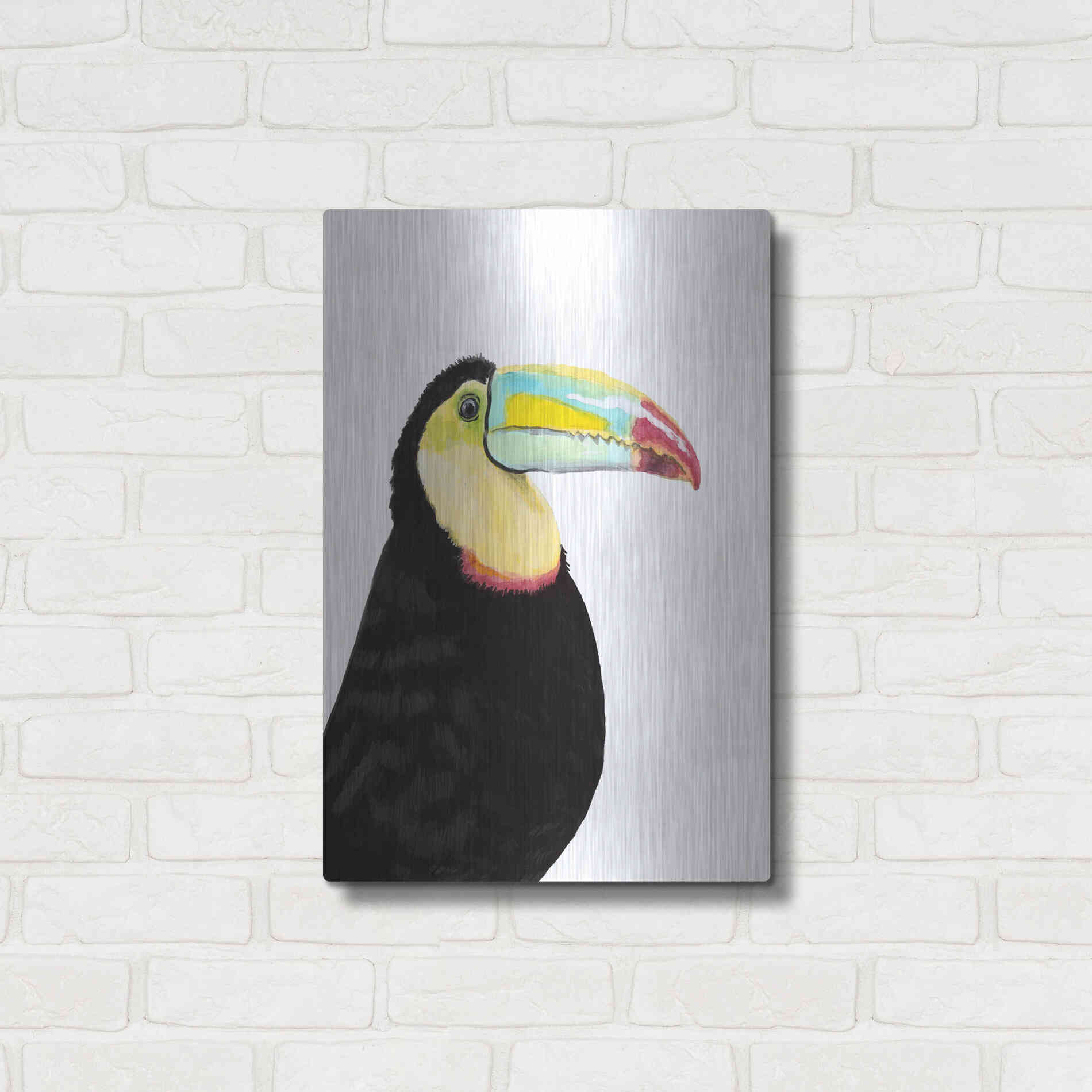 Luxe Metal Art 'Watercolor Toucan' by Naomi McCavitt, Metal Wall Art,16x24