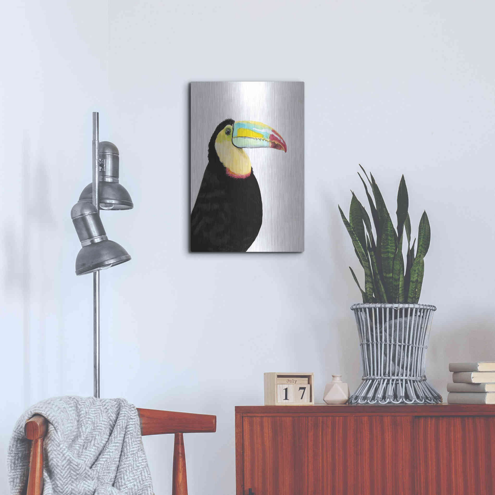 Luxe Metal Art 'Watercolor Toucan' by Naomi McCavitt, Metal Wall Art,16x24