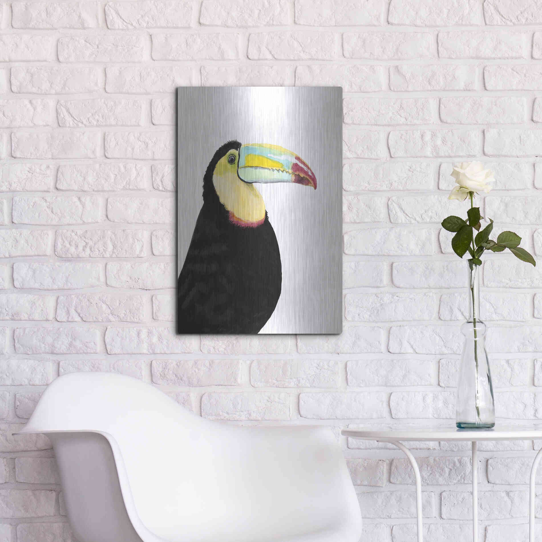 Luxe Metal Art 'Watercolor Toucan' by Naomi McCavitt, Metal Wall Art,16x24