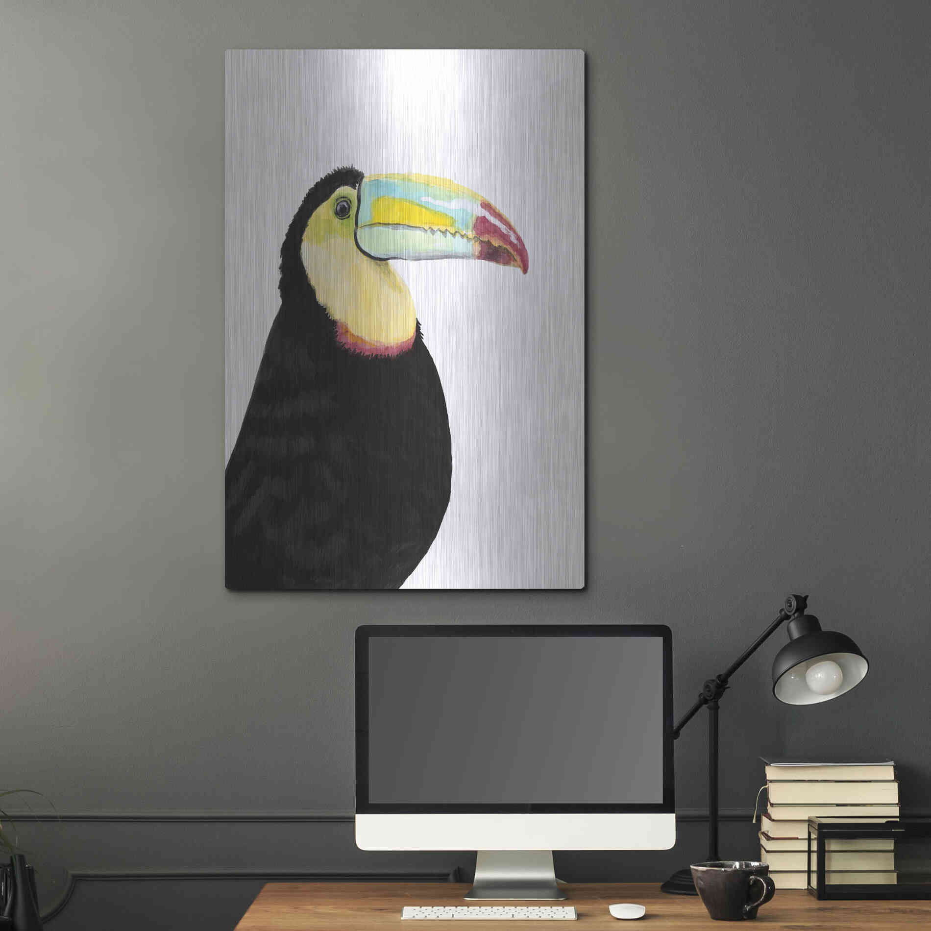 Luxe Metal Art 'Watercolor Toucan' by Naomi McCavitt, Metal Wall Art,24x36