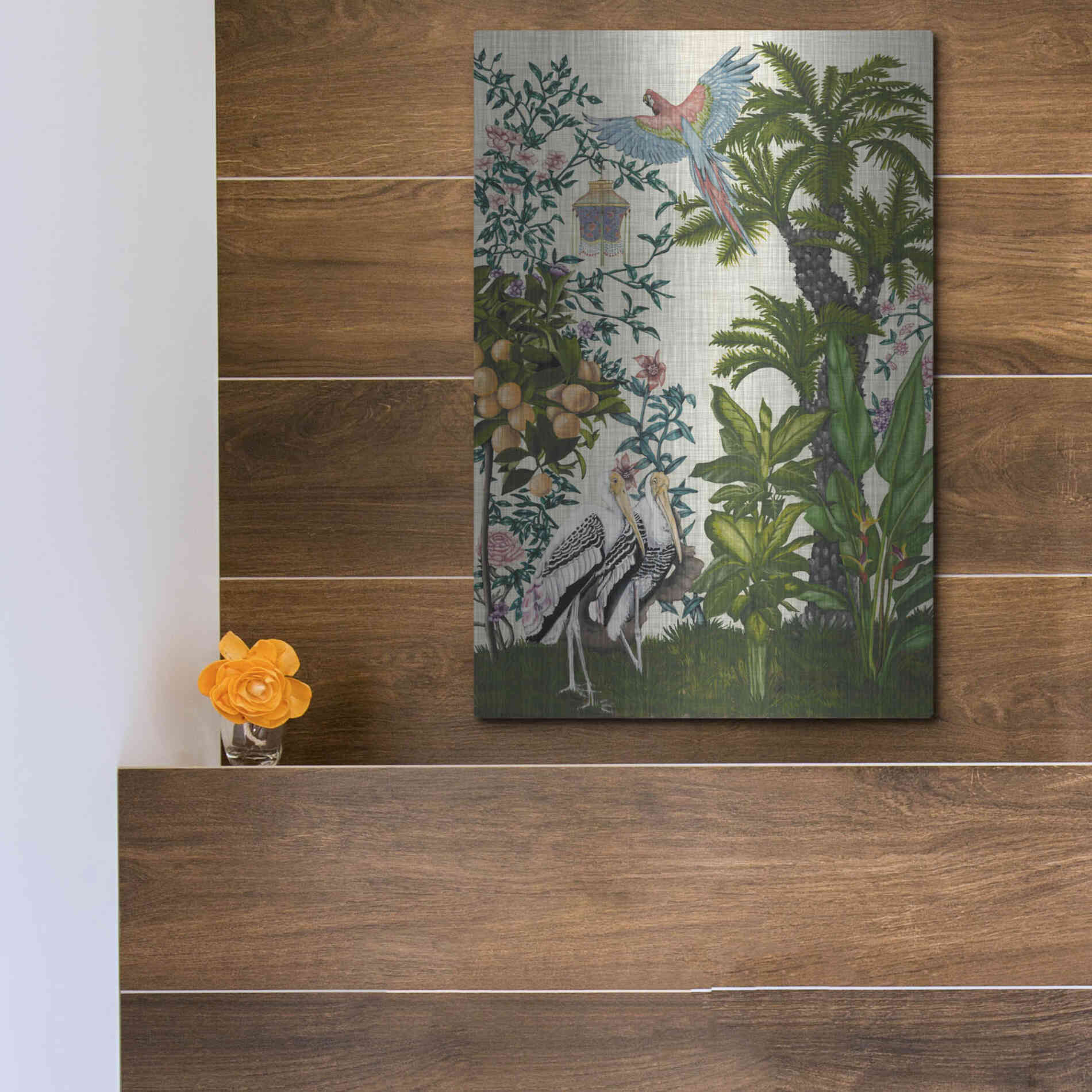 Luxe Metal Art 'Paradis Chinoiserie II' by Naomi McCavitt, Metal Wall Art,12x16