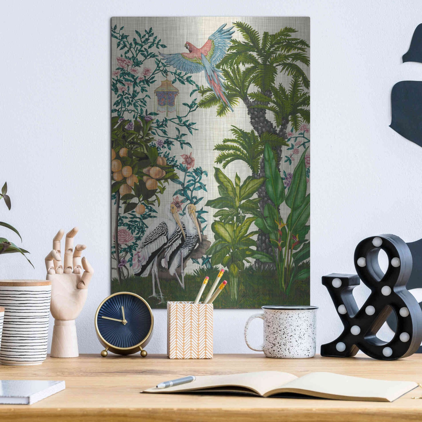 Luxe Metal Art 'Paradis Chinoiserie II' by Naomi McCavitt, Metal Wall Art,12x16