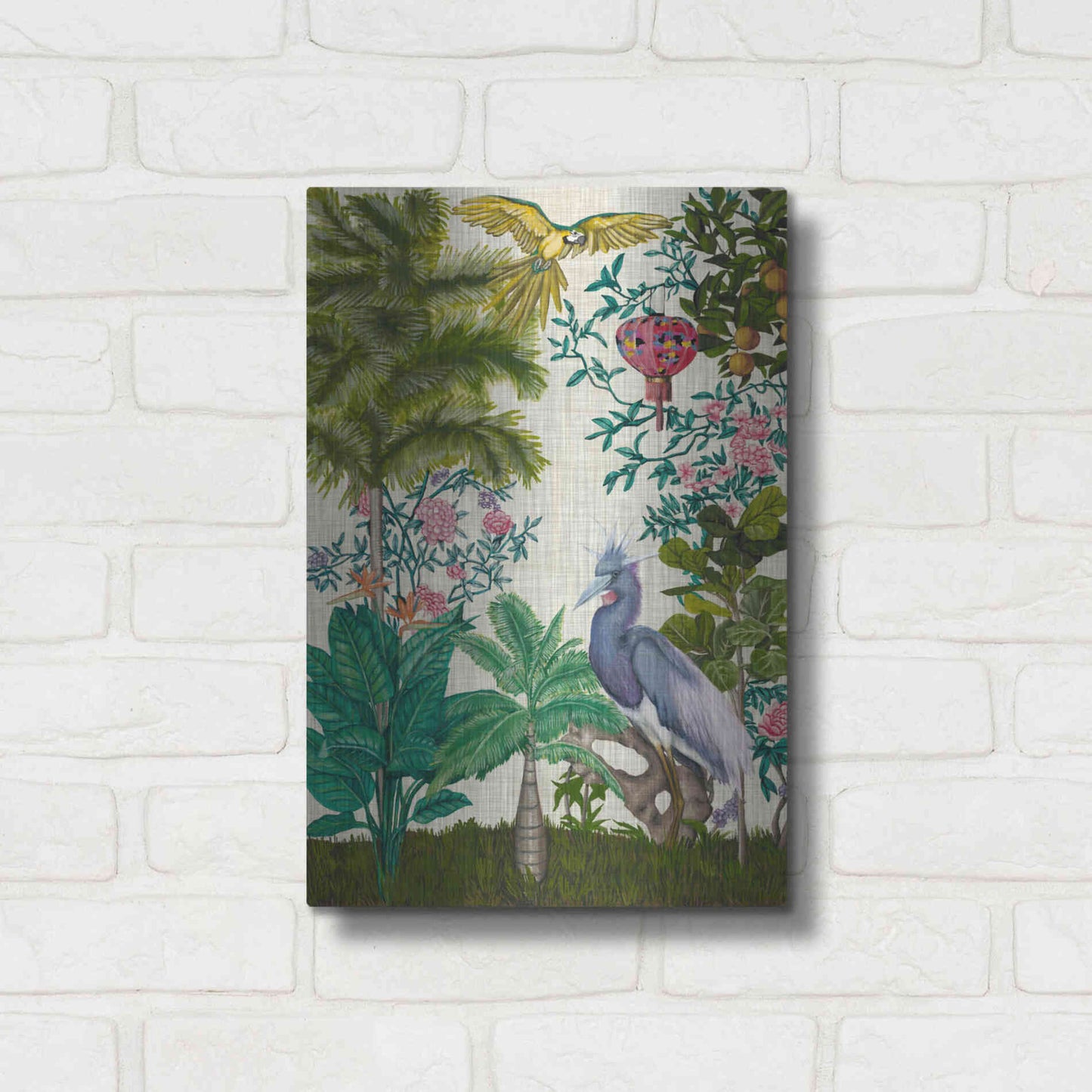 Luxe Metal Art 'Paradis Chinoiserie I' by Naomi McCavitt, Metal Wall Art,12x16