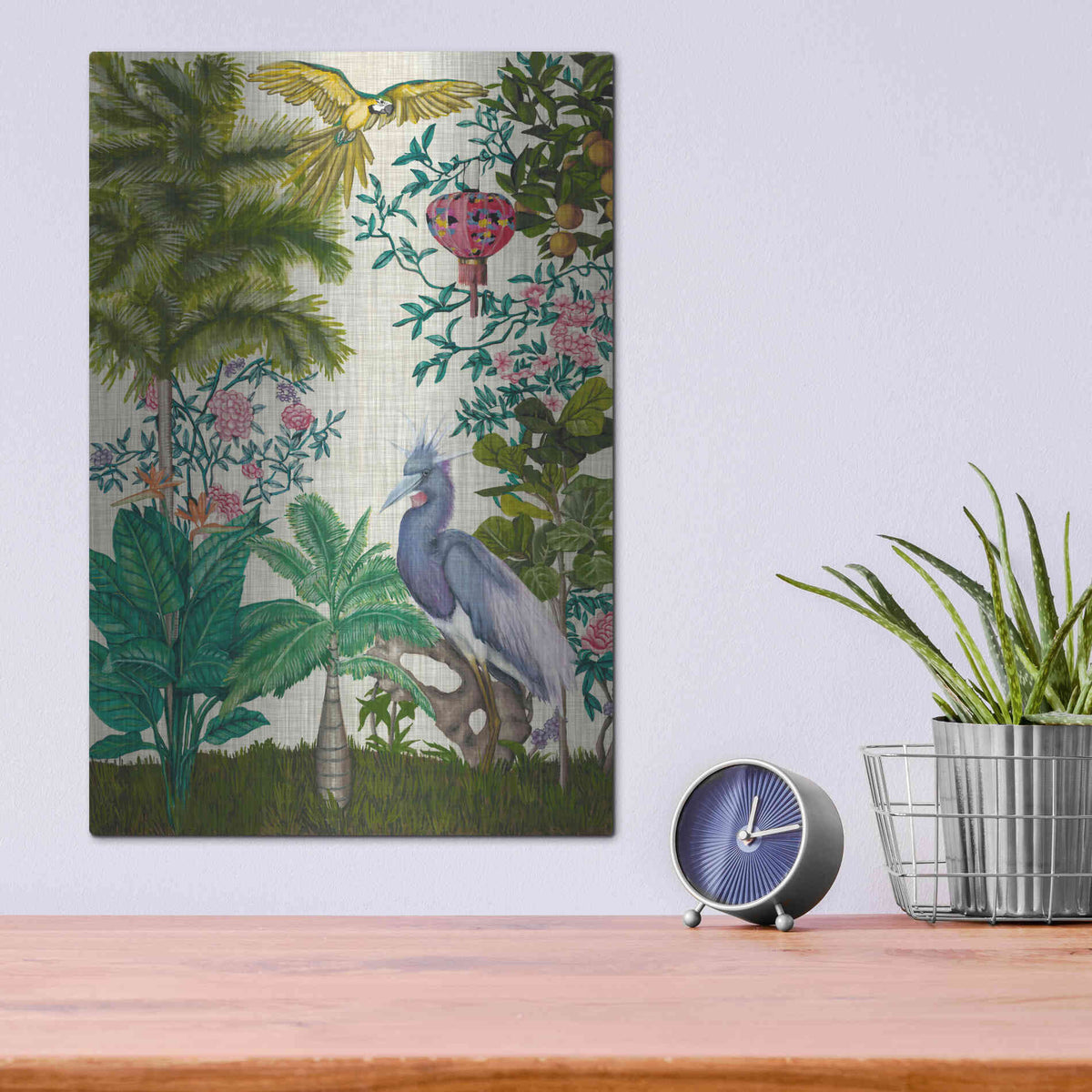 Luxe Metal Art 'Paradis Chinoiserie I' by Naomi McCavitt, Metal Wall Art,12x16