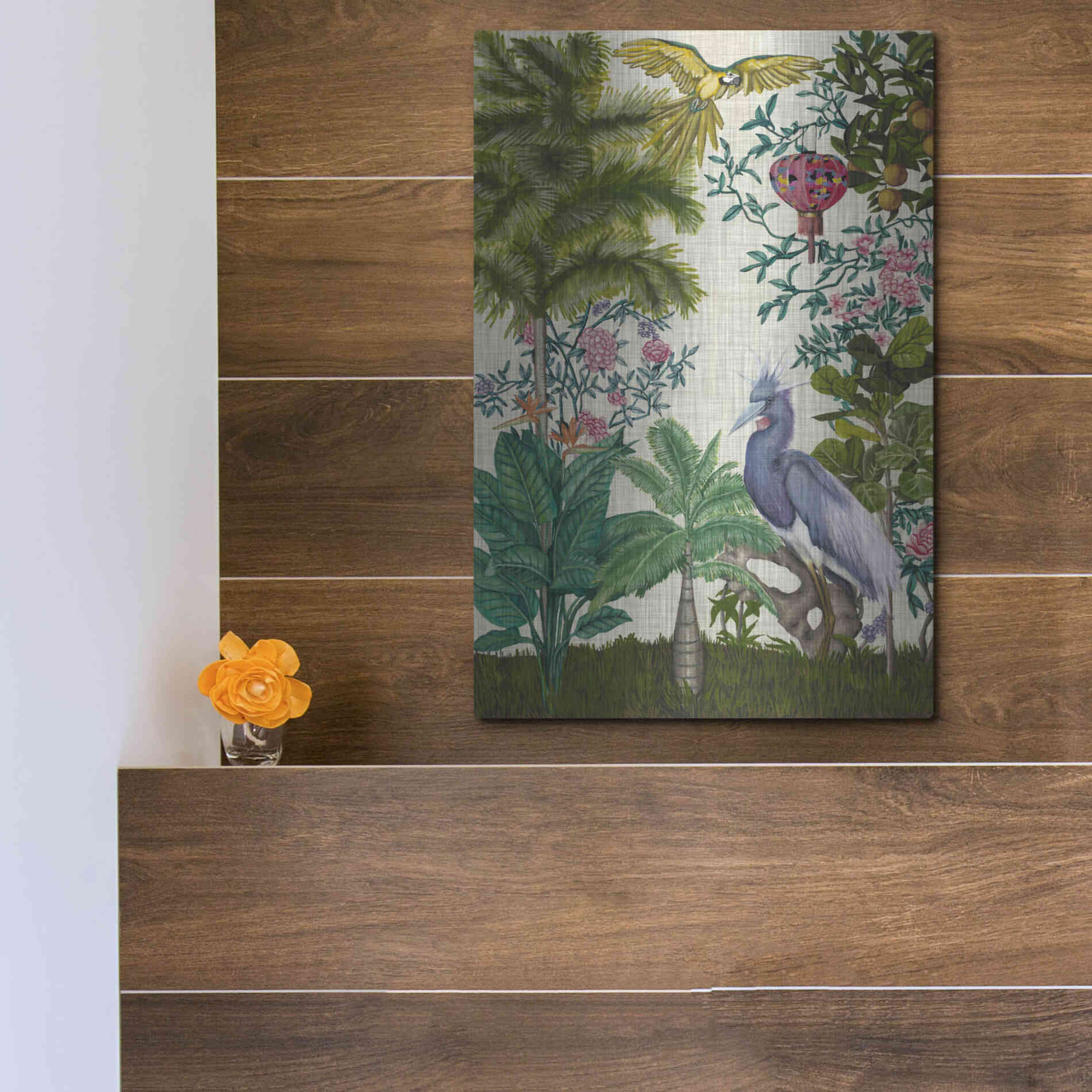 Luxe Metal Art 'Paradis Chinoiserie I' by Naomi McCavitt, Metal Wall Art,12x16