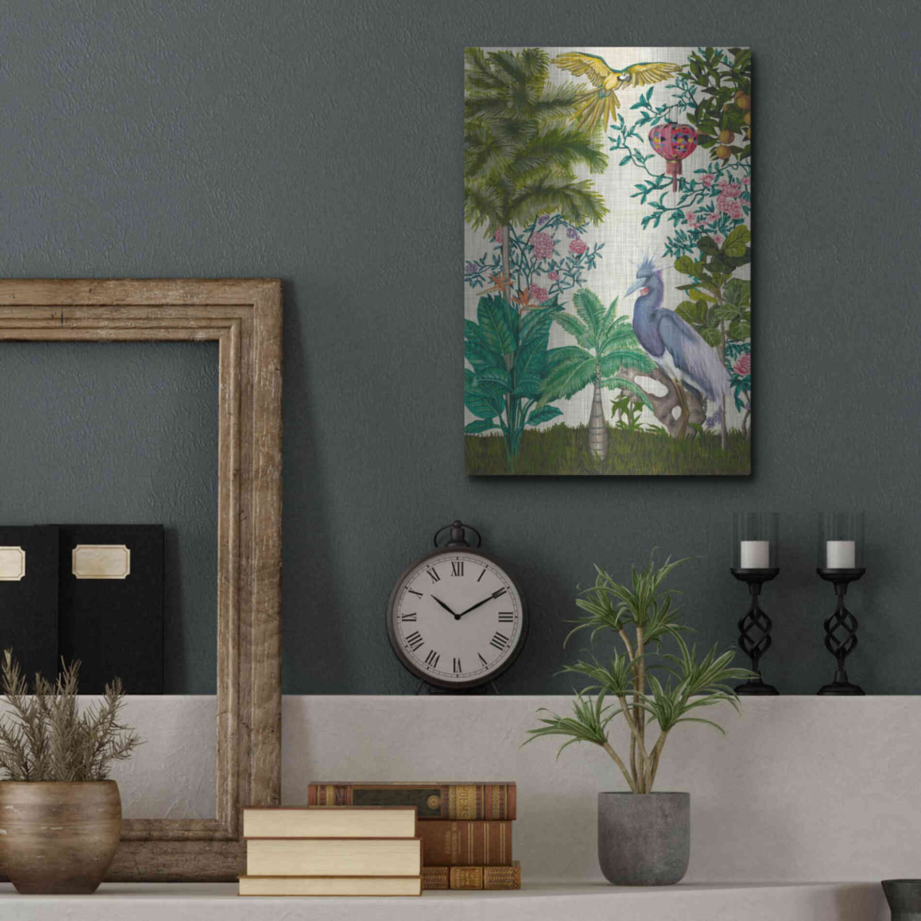 Luxe Metal Art 'Paradis Chinoiserie I' by Naomi McCavitt, Metal Wall Art,12x16