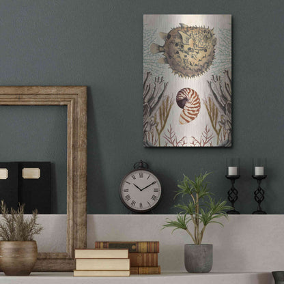 Luxe Metal Art 'Antiquarian Menagerie-Puffer Fish' by Naomi McCavitt, Metal Wall Art,12x16