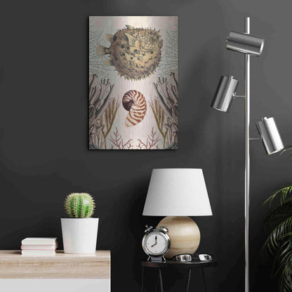 Luxe Metal Art 'Antiquarian Menagerie-Puffer Fish' by Naomi McCavitt, Metal Wall Art,16x24