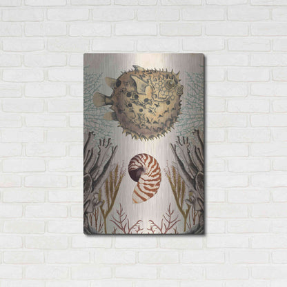 Luxe Metal Art 'Antiquarian Menagerie-Puffer Fish' by Naomi McCavitt, Metal Wall Art,24x36