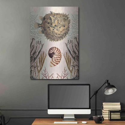 Luxe Metal Art 'Antiquarian Menagerie-Puffer Fish' by Naomi McCavitt, Metal Wall Art,24x36