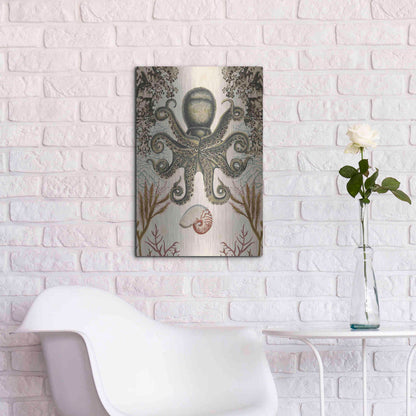 Luxe Metal Art 'Antiquarian Menagerie-Octopus' by Naomi McCavitt, Metal Wall Art,16x24